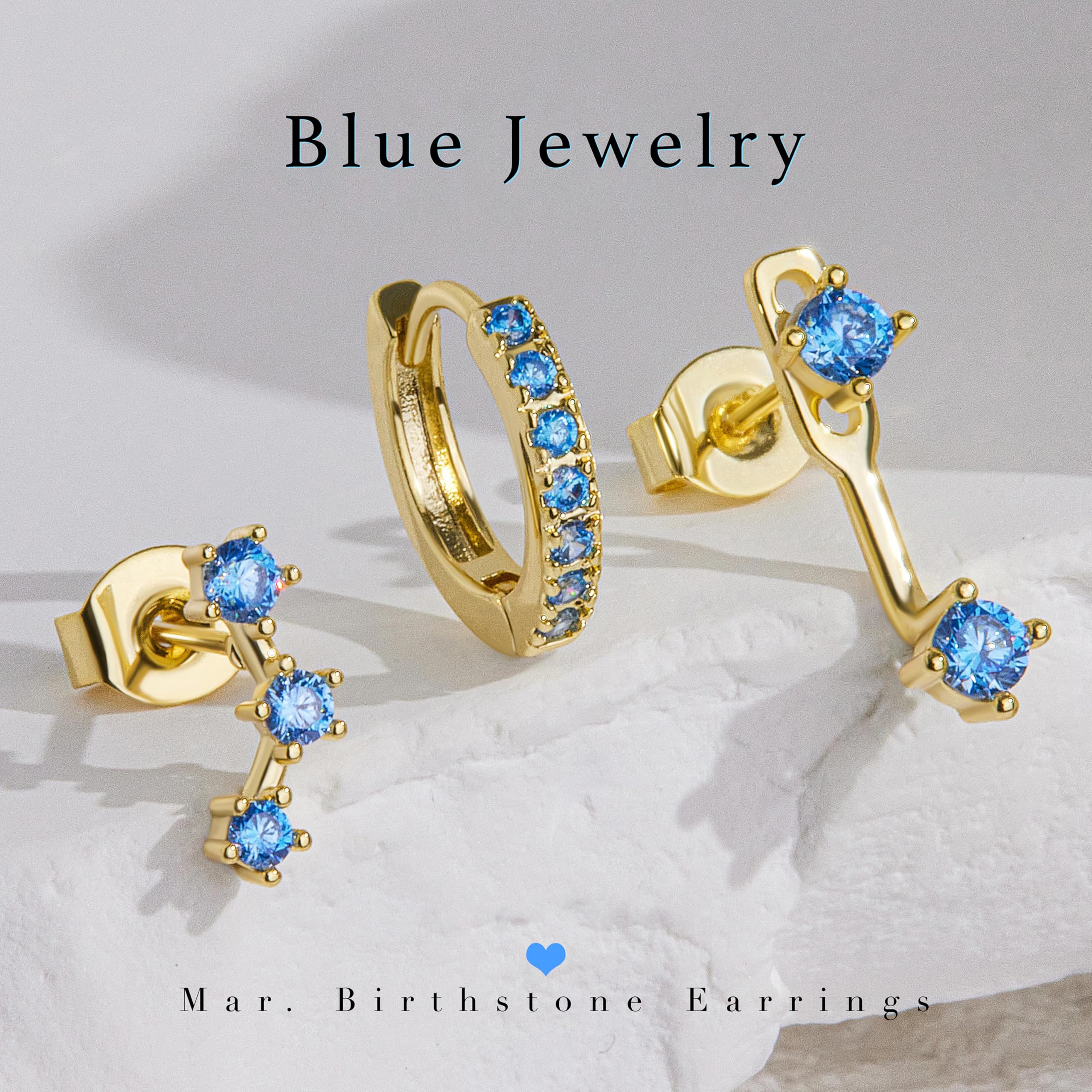 3 Pairs Dainty Small Earrings Set for Women Trendy, Birthstone Stud Huggie Hoop Jacket Stack for Cartilage Helix, Gold Plated Hypoallergenic Cute Women Fashion Accessories Western Jewelry Gifts