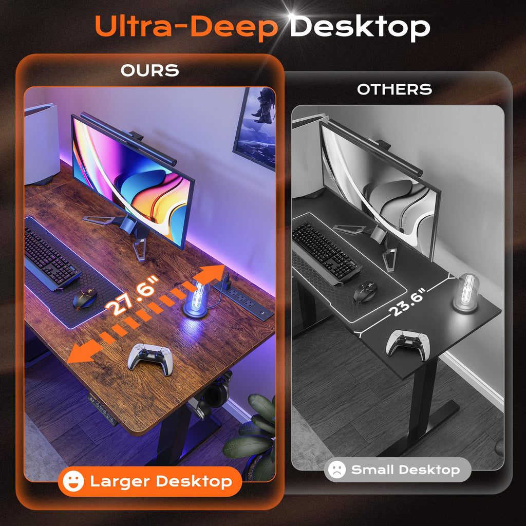Huuger 48 x 28 Large Electric Standing Desk, Height Adjustable Desk, 27.6" Deep Desktop, Stand up Gaming, 2 Hooks, 3 Preset Heights, for Home Office, Black