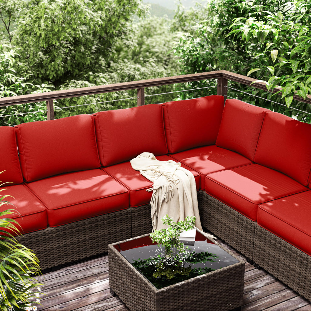 Outdoor Furniture Replacement Cushions, 5" Foam Foam High-Density, Fits 6-seat Sectional Rattan Conversation Set, 14 Piece Patio Water-Resistant Replacement Sofa Cushions, Liner&Cover