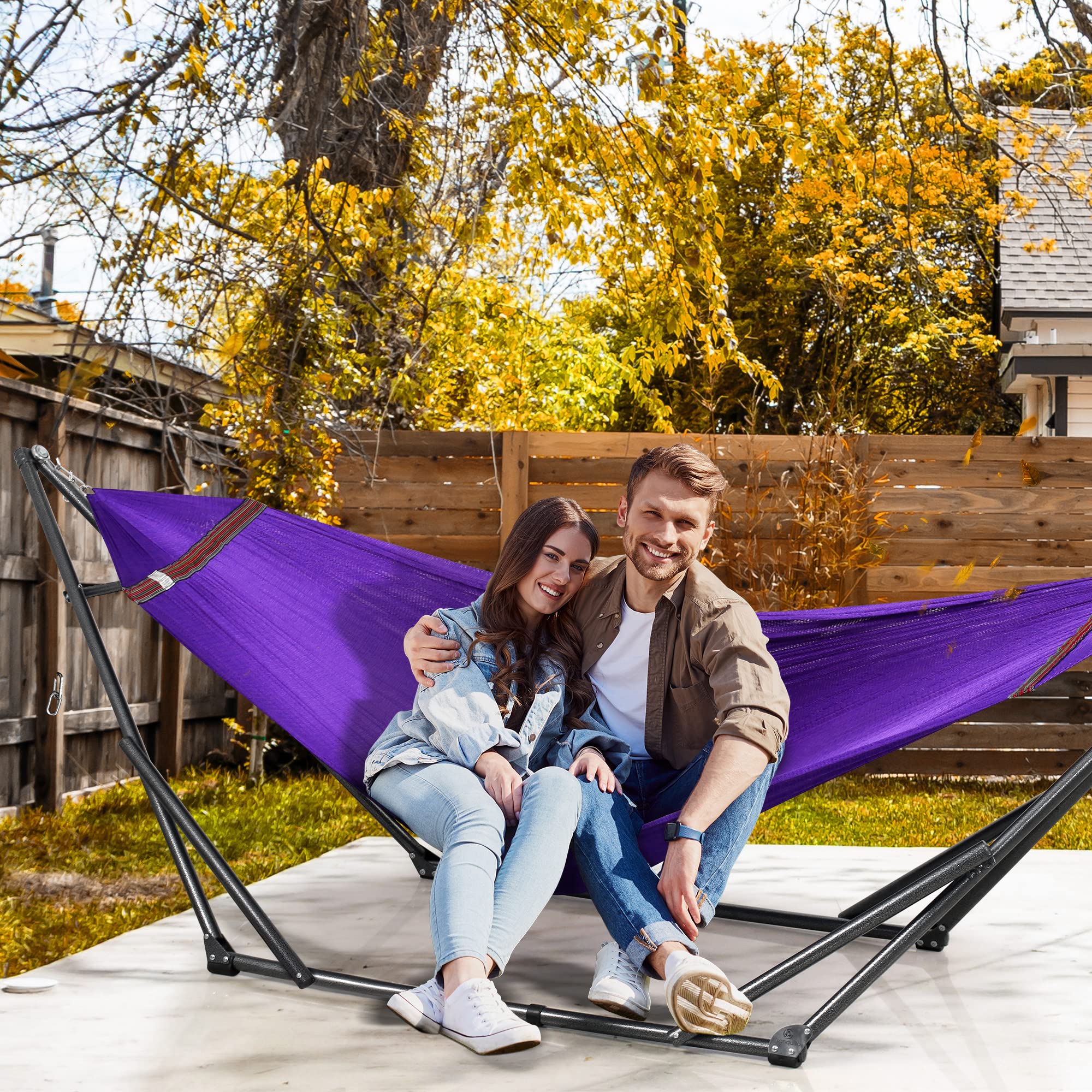 Tranquillo Unity Adjustable Hammock Stand, Hammocks Stands for The Garden, 800 lbs Capacity Steel Double Hammock Stand for 2 Persons, Premium Pre-Assembled Stand (Steel, Aegean)
