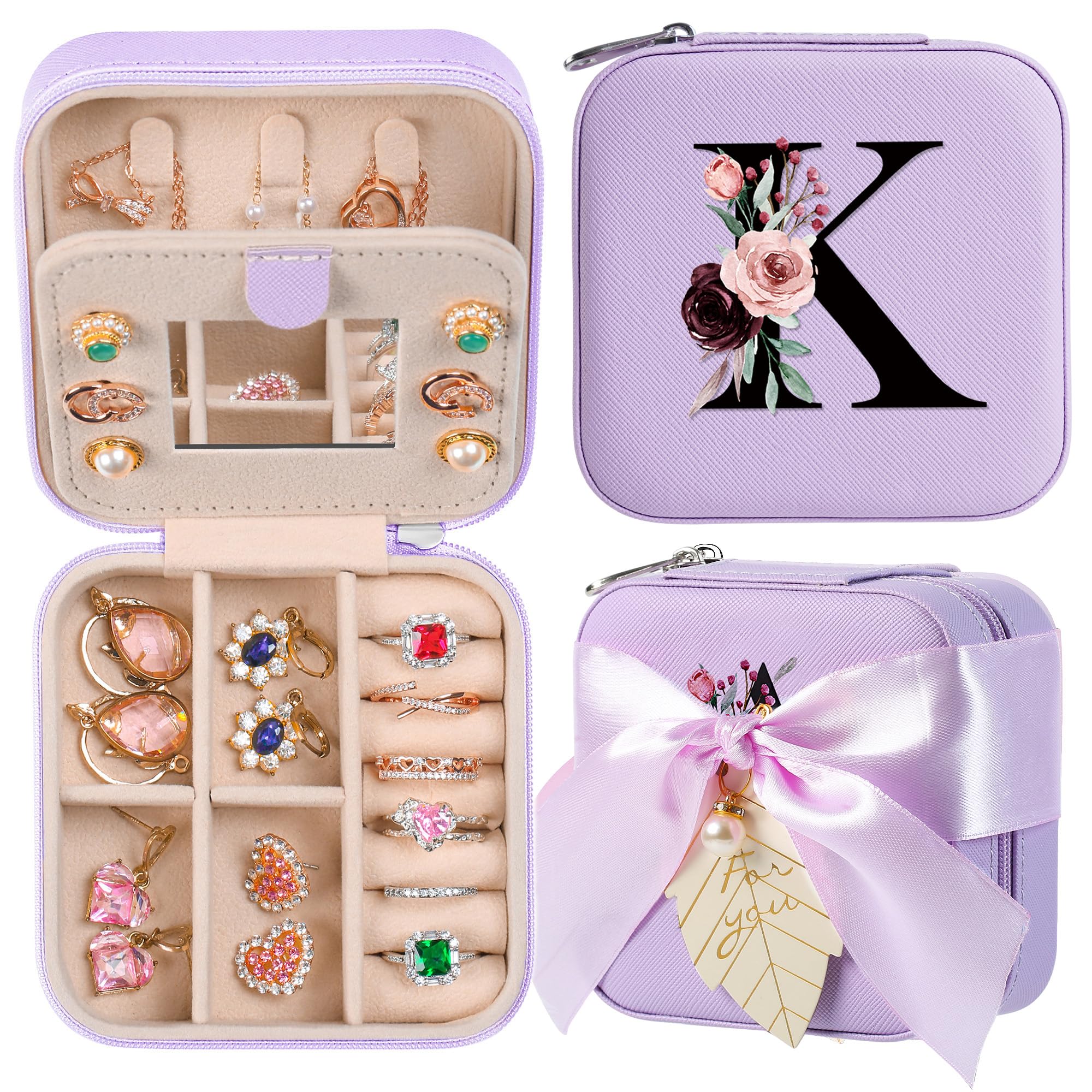 AYGXU Travel Jewelry Box for Women and Girls - Small Case With Initial A-Z - Teacher Gifts
