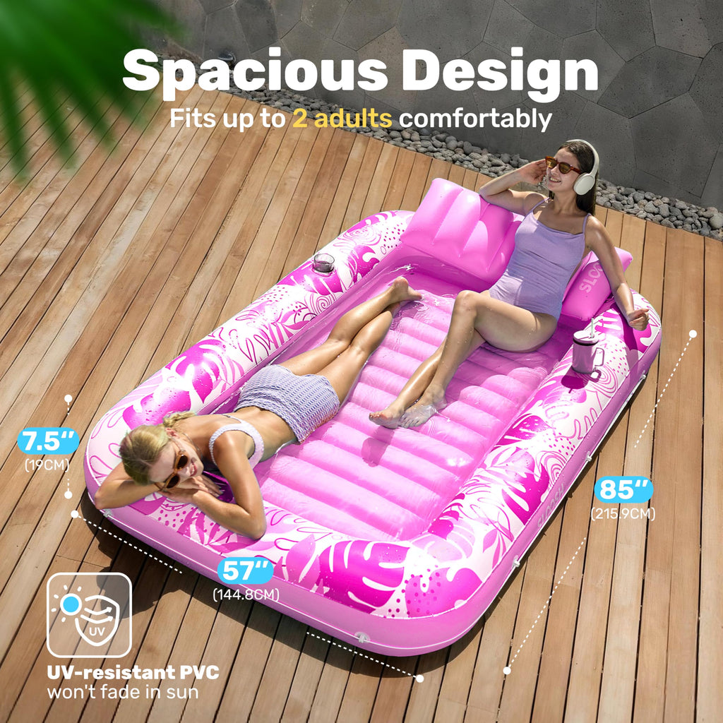 SLOOSH Inflatable Tanning Pool Lounger Float, 85" x 57" Extra Large Pool Floats Adult with Pillow, 4 in 1 Suntan Tub Raft Floatie,Sunbathing Bed Lounge for Water Blow Up Ball Pit Party Gifts, XL-Blue