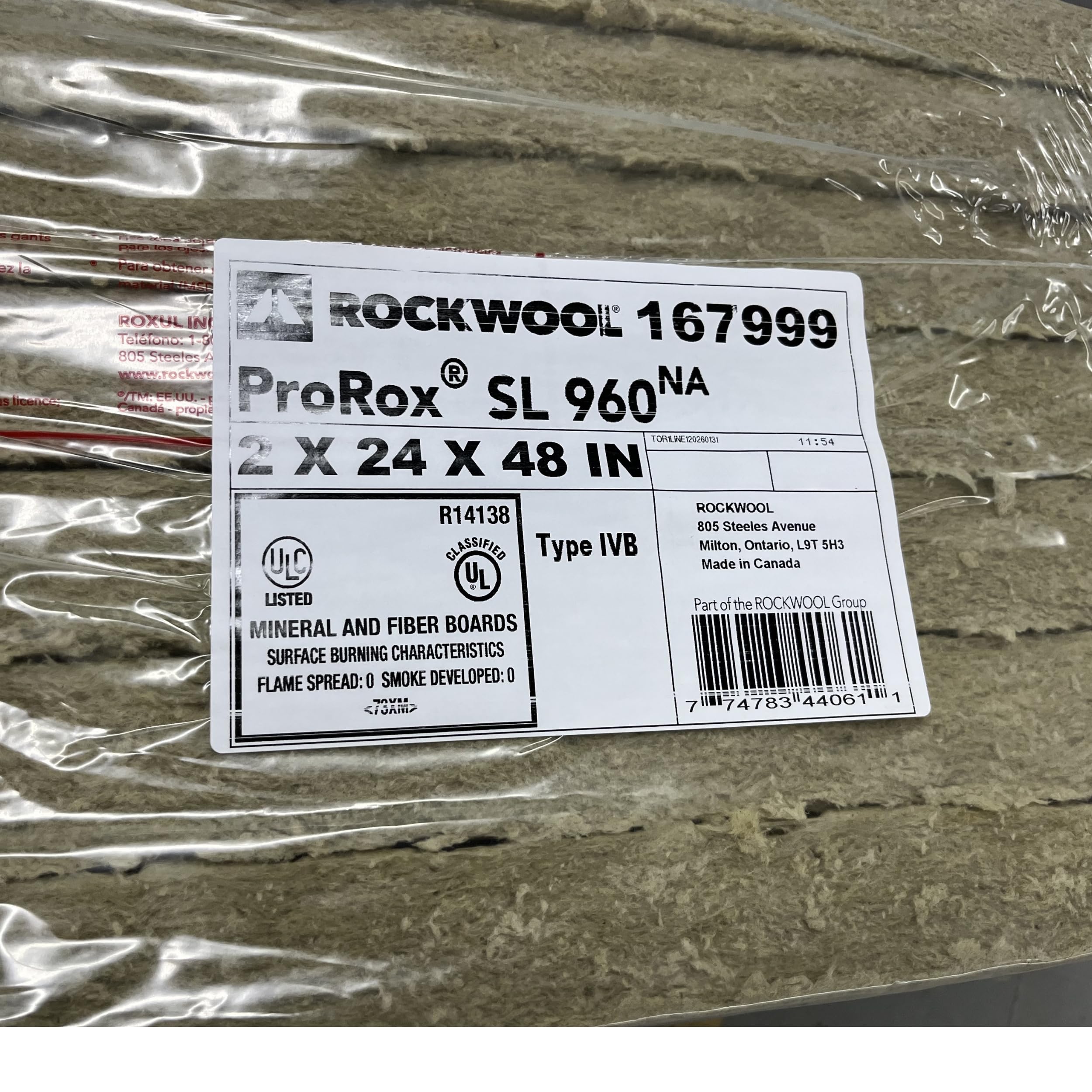 10 pk 24" x 48" x 1" Rockwool ProRox Mineral Wool, Replaces Owens Corning Thermafiber, BMW142-10PK