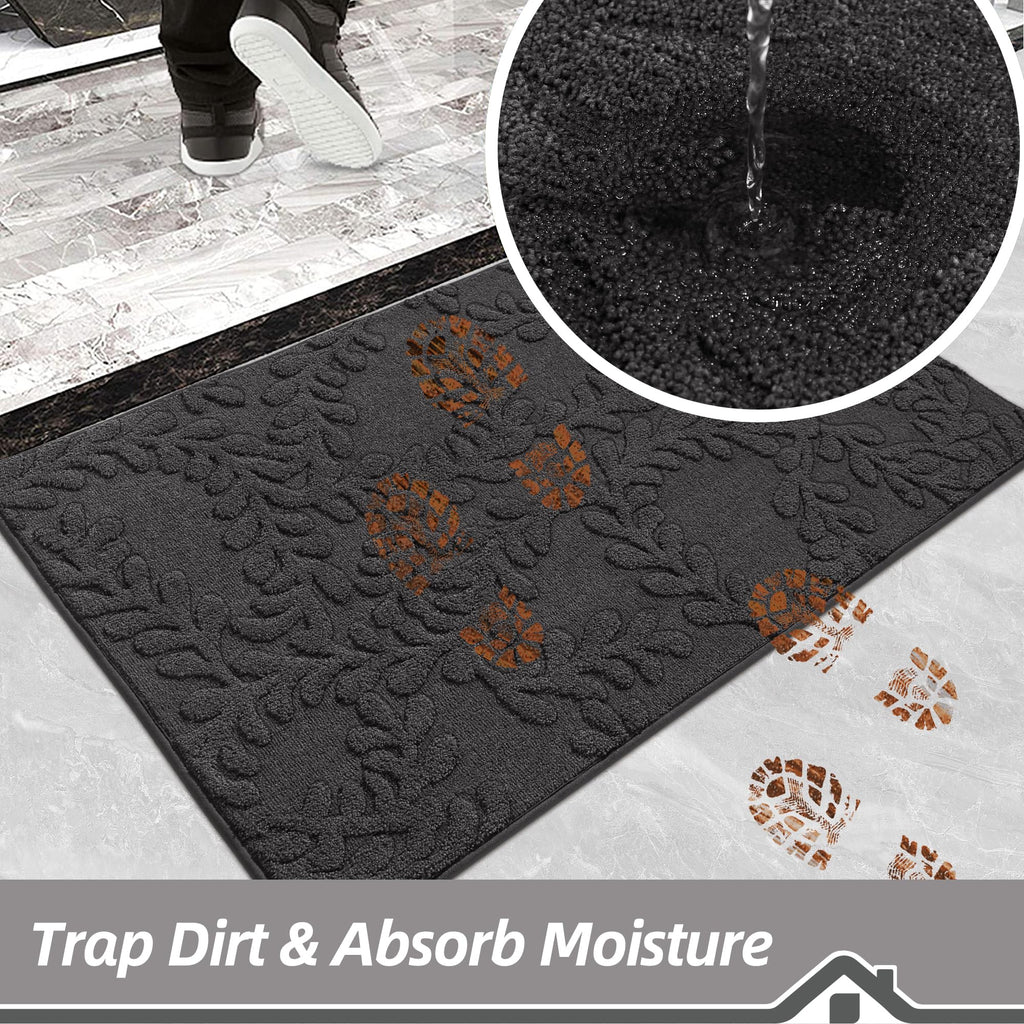 BEQHAUSE Door Mats 20”x32”, Non-Slip TPR Backing Entryway Doormat, Super Absorbent Welcome Mat for Front Door, Mud Shoes & Paws, Washable Entry Rugs, Black