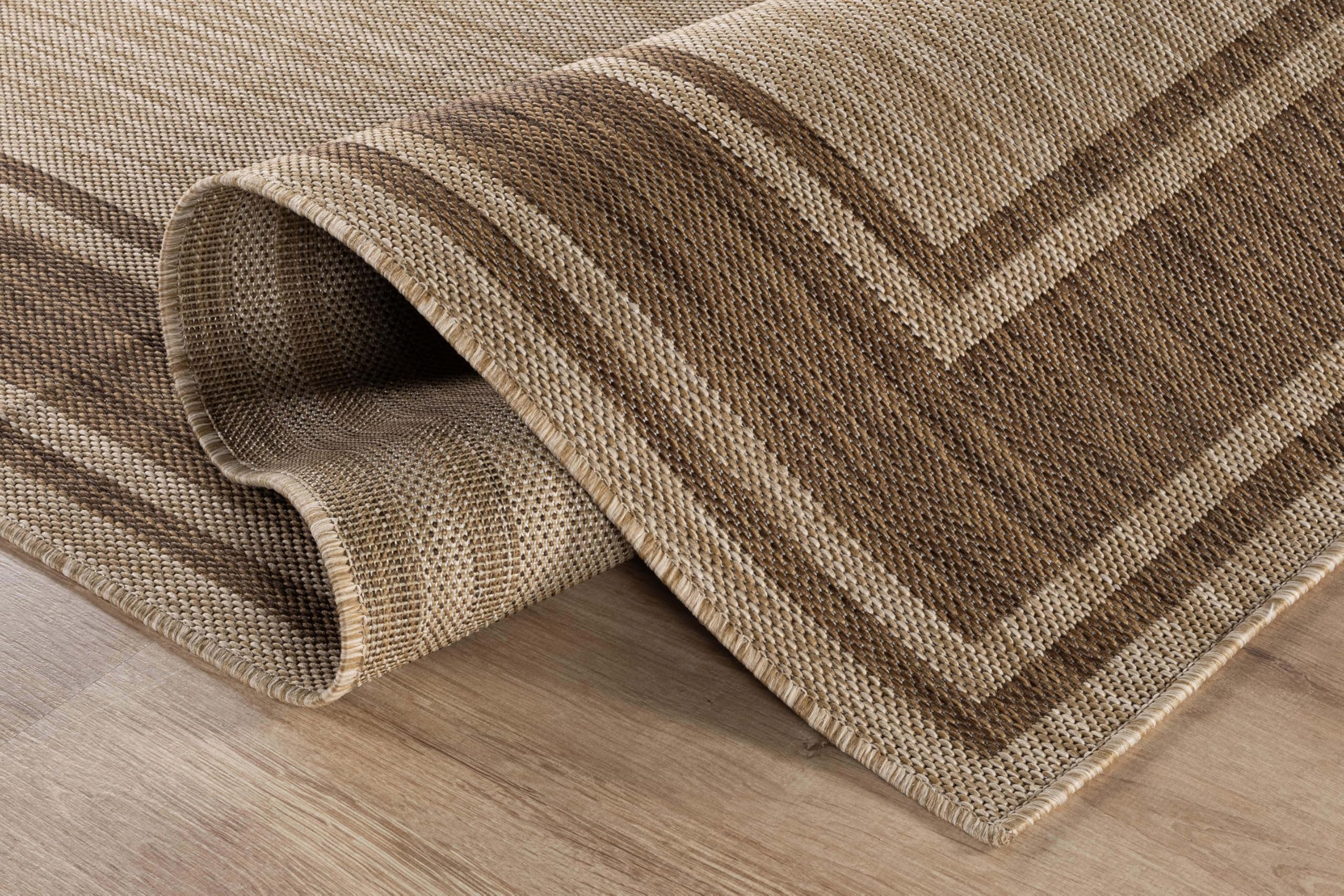 Beverly Rug Outdoor Rug 5x7 Modern Bordered Area Rugs for Indoor and Outdoor Patio Deck Porch Garden Waterproof Weather Sun Resistant Washable Outside Carpet (5 x 7 Beige)