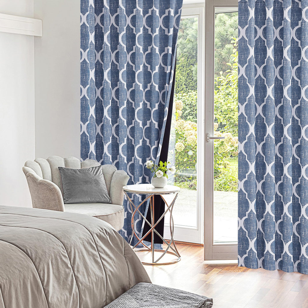 Beauoop 100% Blackout Curtains 45 Inches Long 2 Panels for Bedroom Living Room Aqua Grey Moroccan Geo Room Darkening Thermal Insulated Soundproof Grommet Top Window Treatments Drapes, 50x45 Set of 2