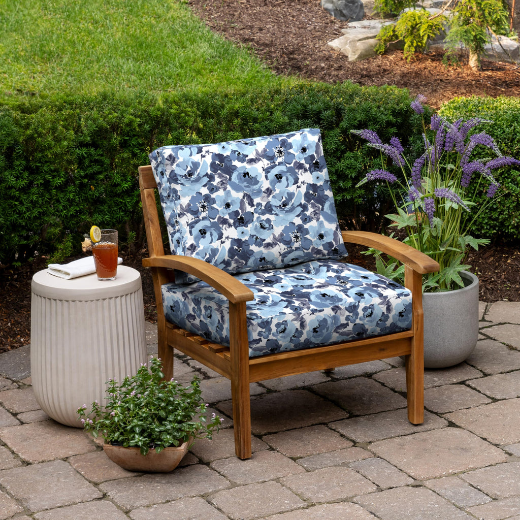Arden Outdoor Plush Modern Tufted Blowfill Deep Seat Set, 24 x 24, Water Repellent, Fade Resistant, Deep Seat Bottom and Back Cushion for Chair and Sofa, Alana Tile