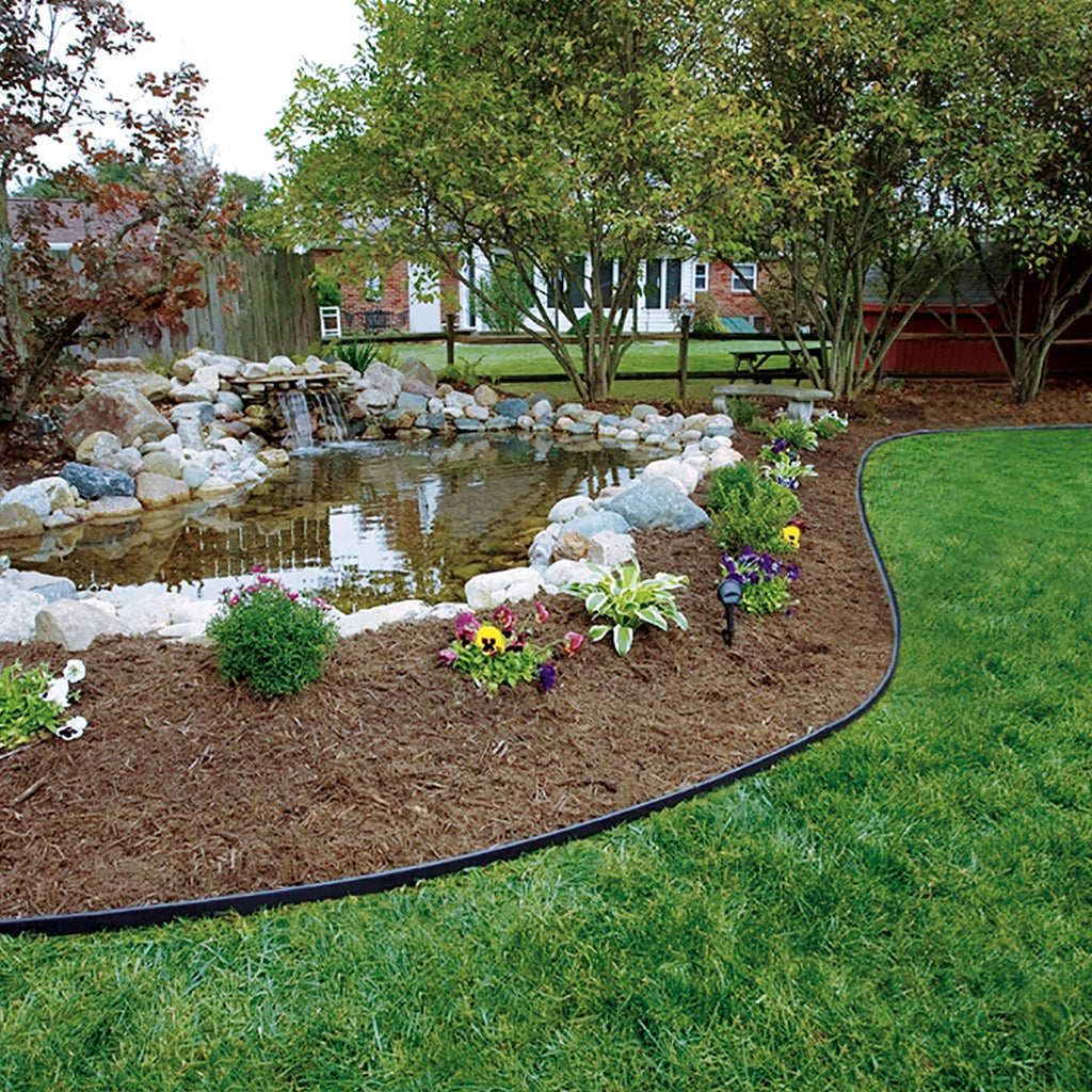EasyFlex Pound‑In Landscape Edging with Bonus Anchoring Stakes – 20‑Foot Plastic Garden Border, 4.5 in. Straight‑Top Lawn Edging, Black