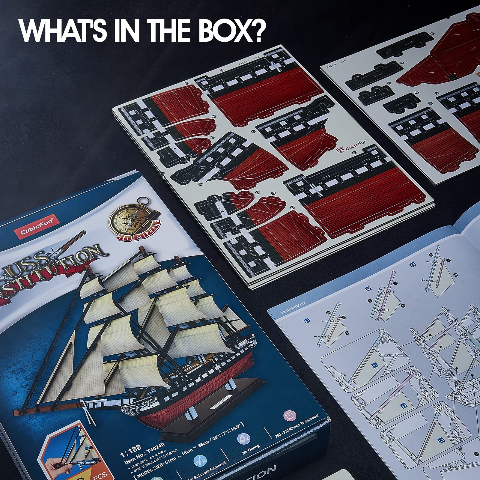 CubicFun 3D Ship Puzzles for USS Constitution Sailing Boat Models for Adults and Teens Toys, 193 Pieces