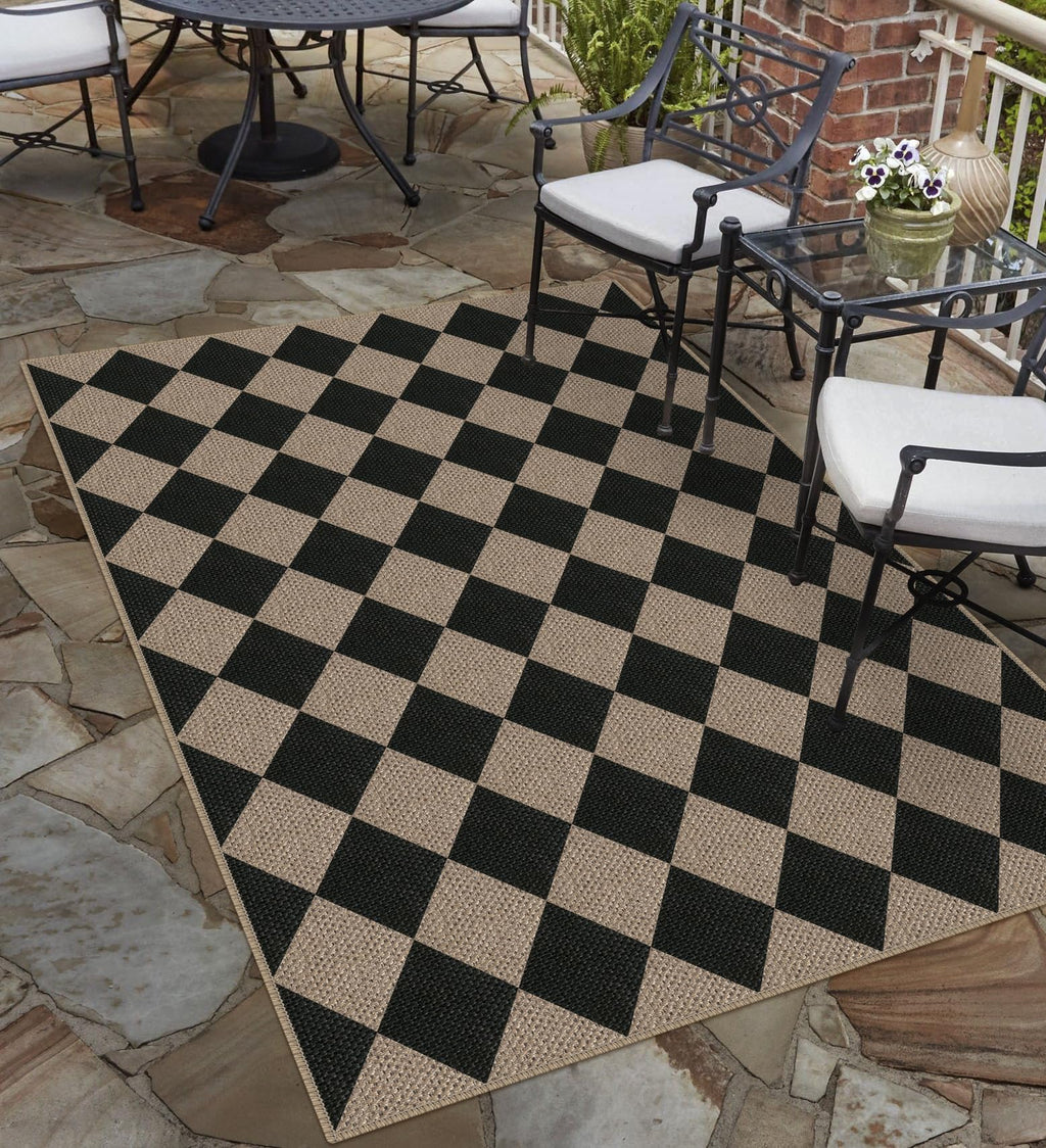 Rugalia Easy Jute Checkered Entryway Rug, 2x3 Black Modern Indoor Outdoor Doormat, Washable Non-Slip Neutral Small Kitchen Rug Farmhouse Diamond Throw Rugs for Entrance Bedroom Bathroom