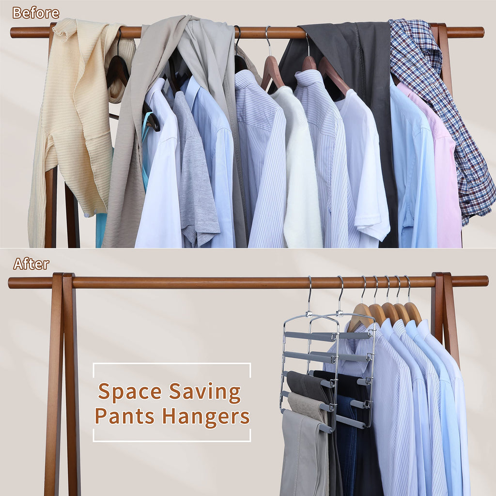 TOPIA HANGER Pants Hangers Space Saving, 2-Pack Swing Arm Pants Organizer for Closet, Non-Slip Foam Padded Organizer Hanger for Multi Slacks, Jeans, Trousers, Skirts, Scarfs, Black-CT08B