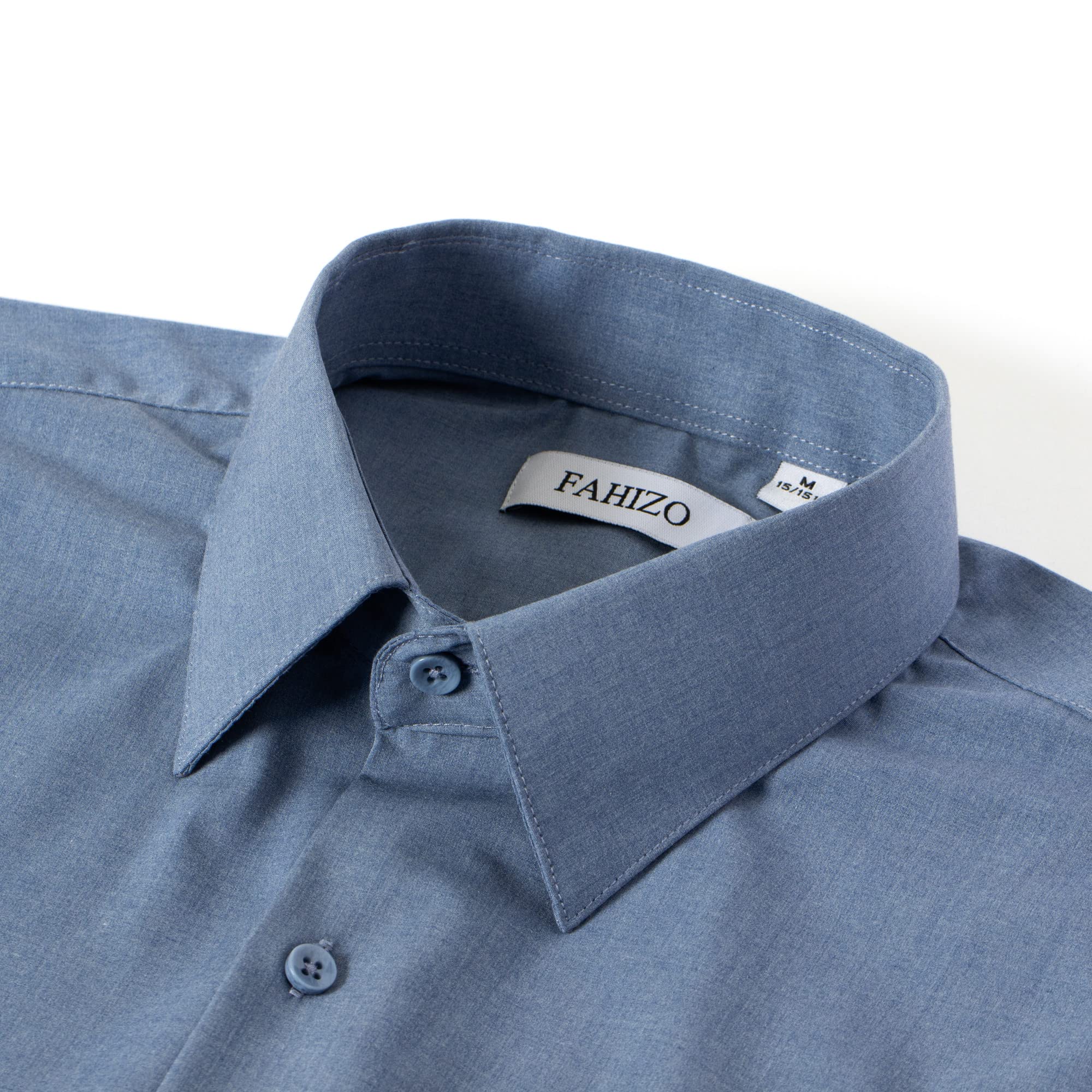 FAHIZO Men's Dress Shirt Casual Regular Fit Stretch Solid Long Sleeve Button Up Shirts