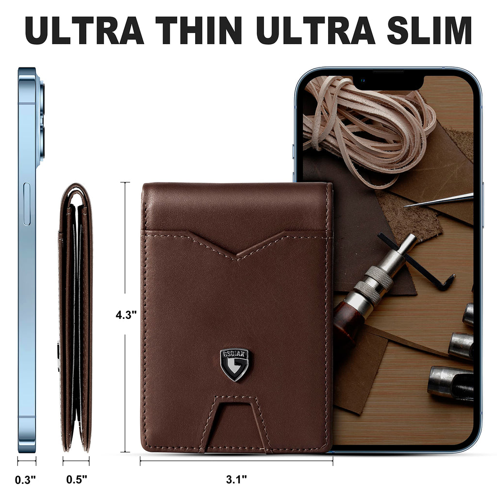 GSOIAX Slim Wallet for Men Rfid Blocking Leather Bifold Front Pocket Carbon Fiber Men's Money Clips Credit Card Holder With Gift Box