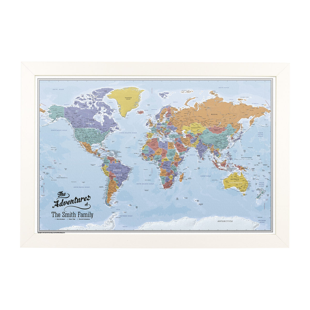 Personalized Canvas Rolled Poster World Map Wall Art with Pins – Large 24" x 36" Blue Oceans Map of the World – Push Pin Travel Decor for Home or Office