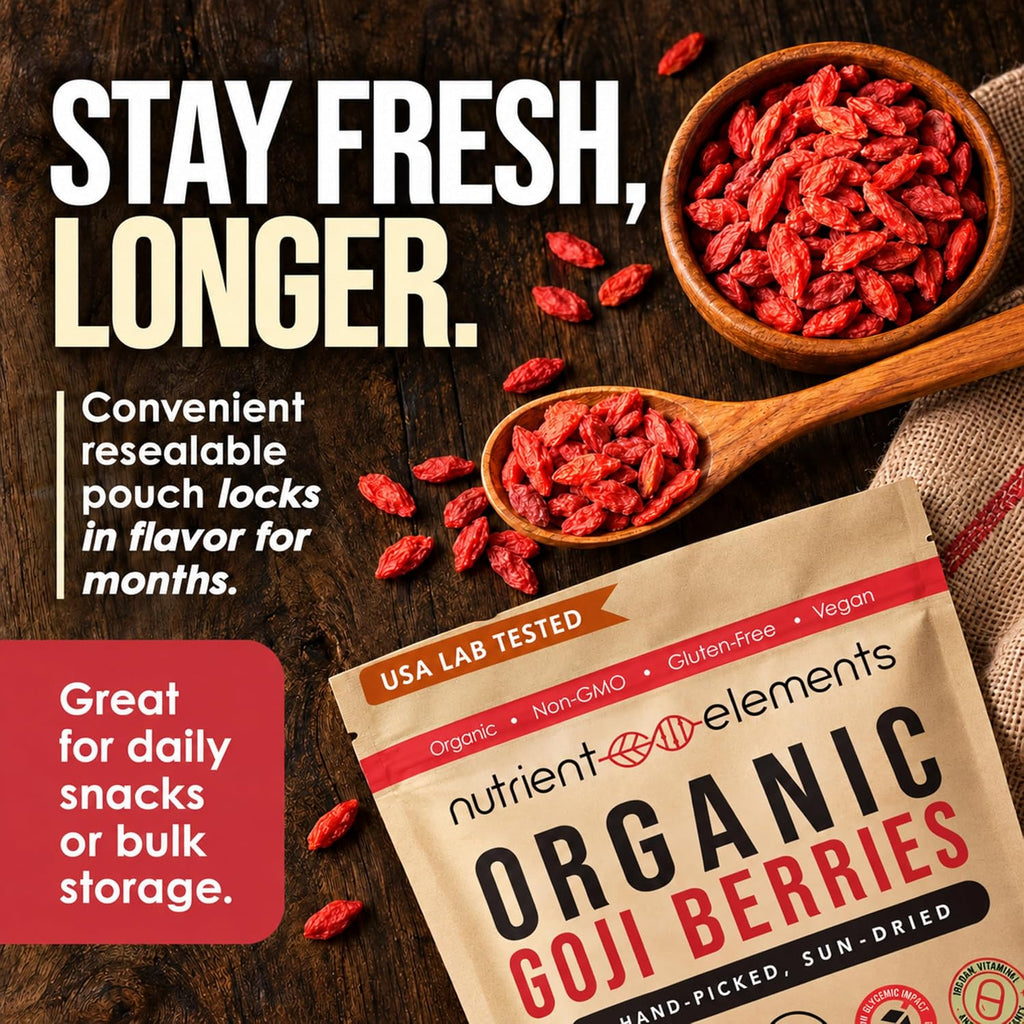 Nutrient Elements Organic Goji Berries, Raw Sun-Dried, 2 lb