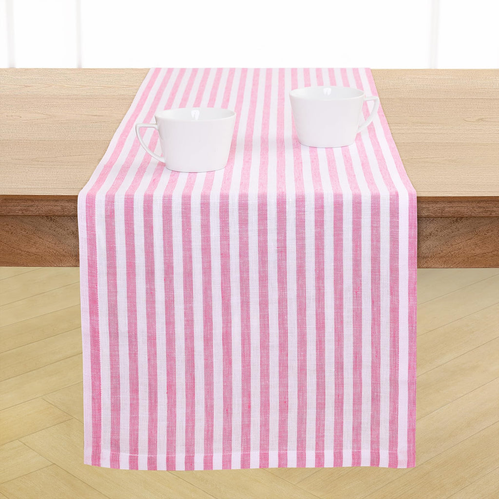Solino Home Linen Table Runner 36 Inches - Amalfi Stripe 100% Pure Linen Natural and White Table Runner 14 x 36 Inch Ideal for Dresser and Coffee Tables - Summer