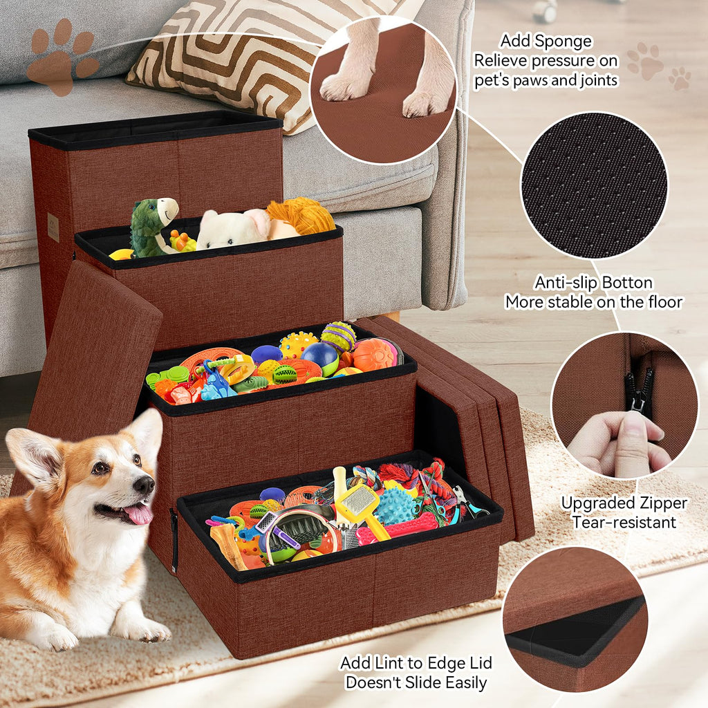 Zerbuger Dog Stairs with Condo 15" H, 2-Step Wider Dog Steps for Small/Medium/Large Old Dogs Cats, Folding Sturdy Storage Pet Stairs Climbing Bed Couch, Ramp for Car Hold Up to 150 lbs, Beige