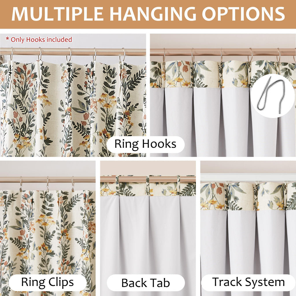 Kayne Studio Pinch Pleated Full Blackout Window Curtain Panels Botanical Floral Boho Leaf Print Country Farmhouse GreenYellow Room Darkening Thermal Insulated Window Treatment Bedroom,40"x84",2 Panels