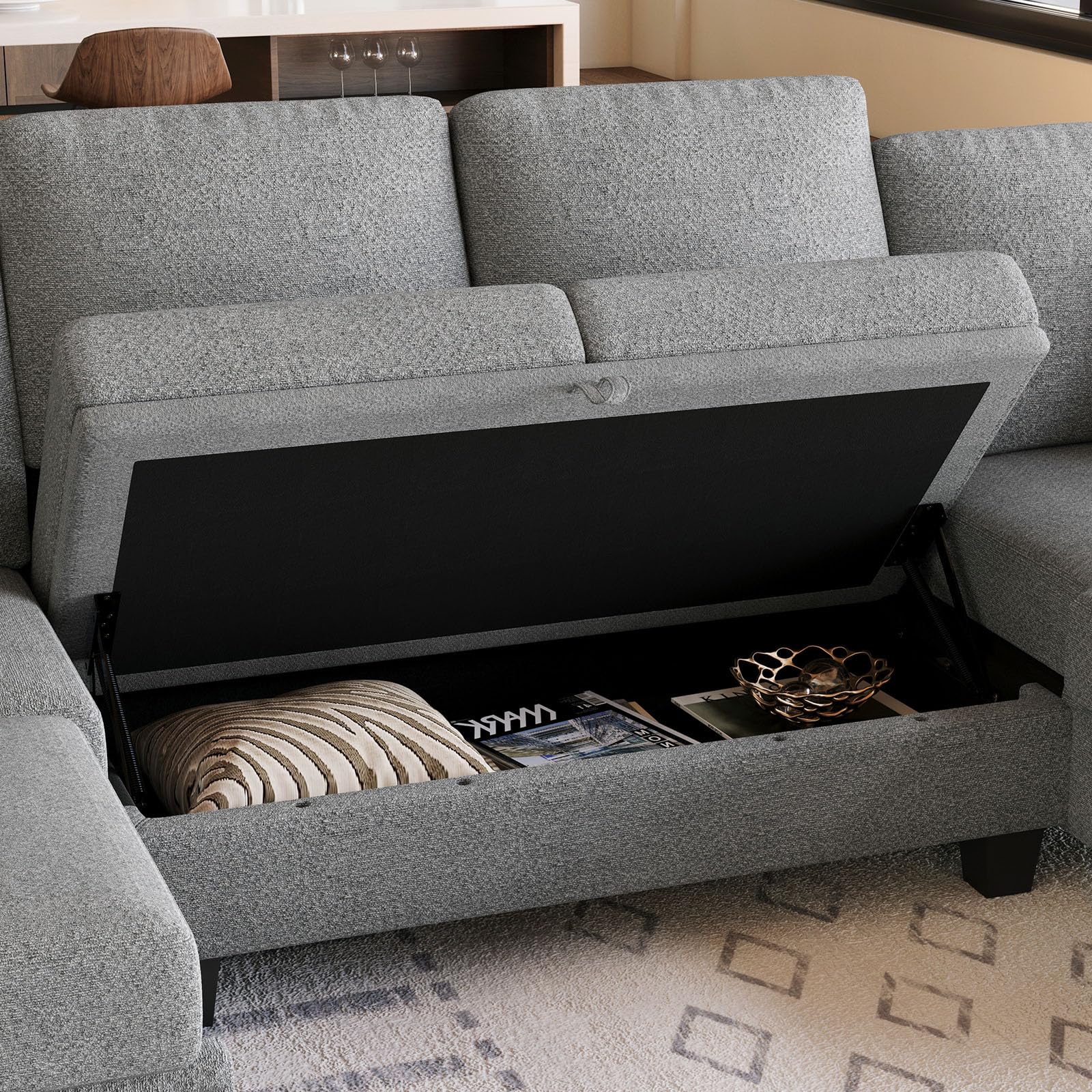 Belffin Modular Sectional Sleeper Sofa Bed with Storage Chaise L Shaped Sectional Couches for Living Room Armrest with Cup Holder. White Couch