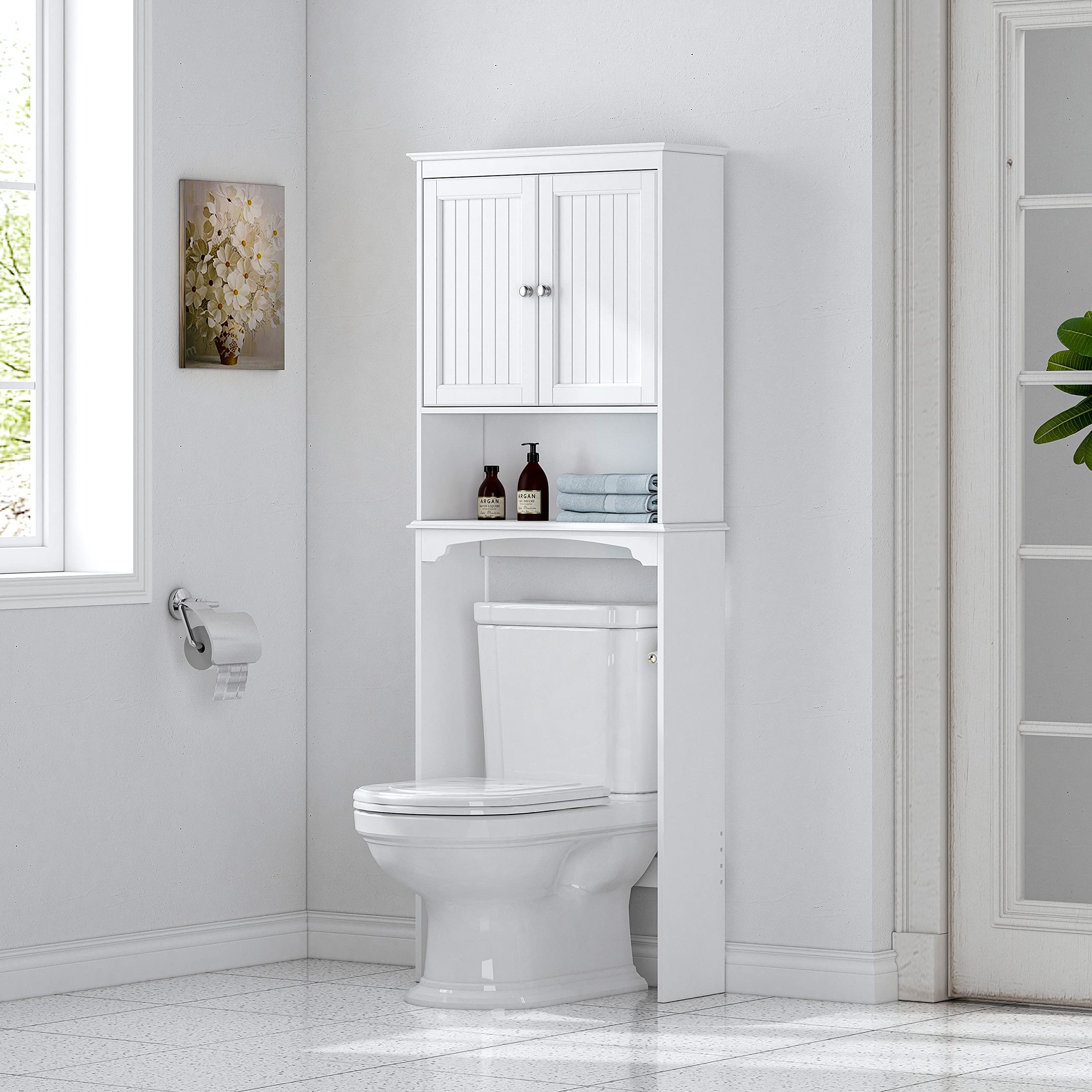 Spirich Over The Toilet Cabinet for Bathroom Storage, Above Toilet Storage Cabinet with Doors and Adjustable Shelves, Espresso