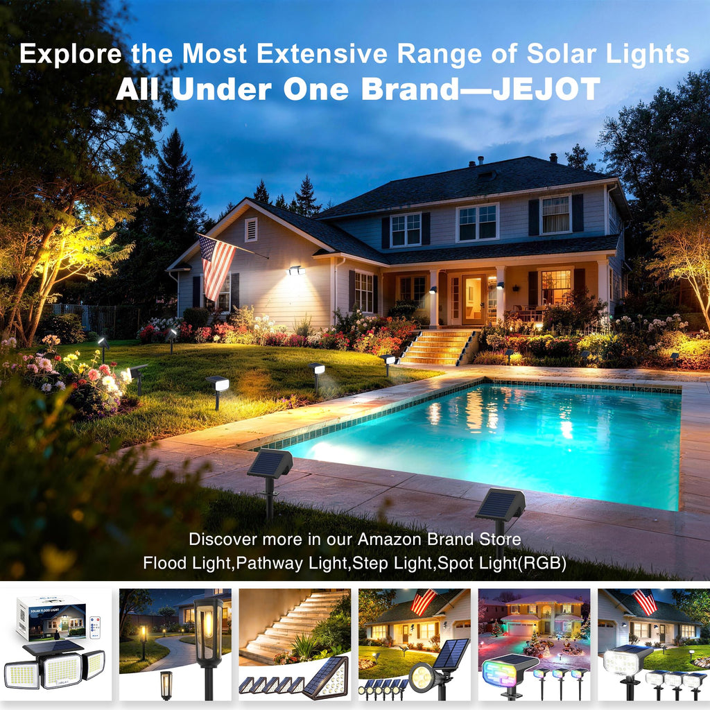 JEJOT Solar Lights Outdoor Waterproof IP65,Auto On/Off, 2700K 2 Lighting Modes, Super Bright LED, Solar Powered Yard Garden Solar Spot Lights for Outside Landscape -6 Pack