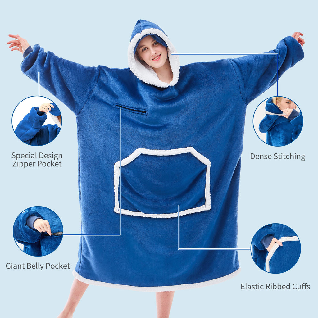 IFNOW Wearable Blanket Hoodie, Oversized Sherpa Fleece Hooded Sweatshirt with Eye Mask, Cozy and Giant Blanket Hoodie with Sleeves Extra Long for Adults Men Women, Black