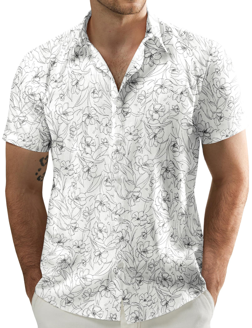 JOGAL Men's Flower Casual Short Sleeve Aloha Hawaiian Shirt