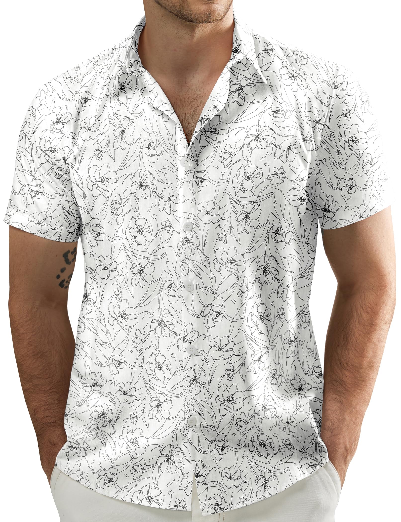 JOGAL Men's Flower Casual Short Sleeve Aloha Hawaiian Shirt