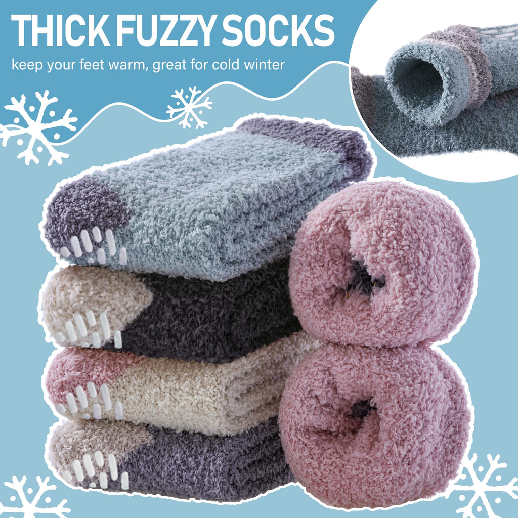 Yebing Non Slip Hospital Socks for Women with Grips Fuzzy Cozy Anti Skid Slipper Socks Winter Warm Soft Fluffy Sleep Socks