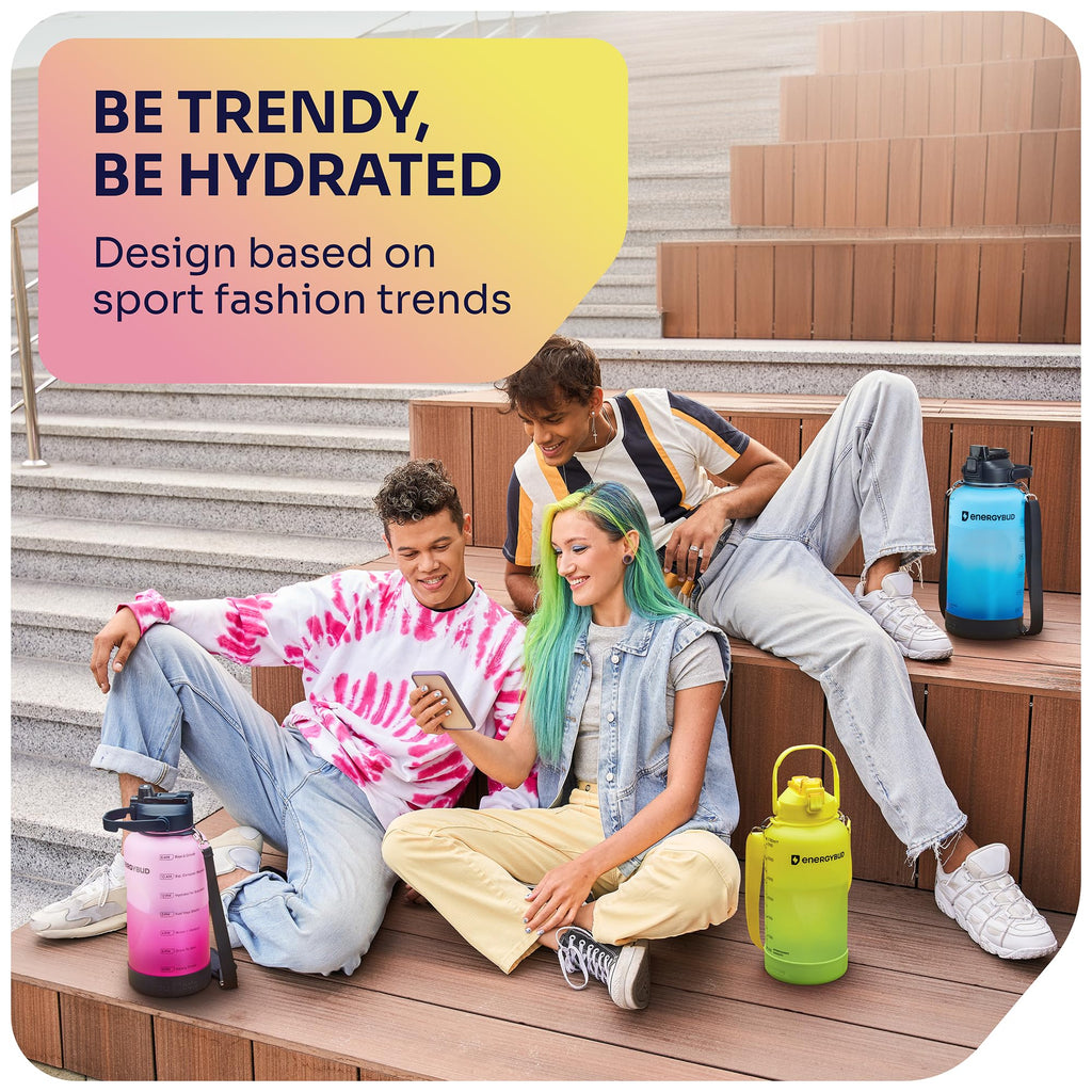 1/2 Gallon Water Bottle with 74.3 oz Capacity - Motivational Time Markers for Daily Hydration Goals - Leakproof BPA Free Tritan with Removable Straw
