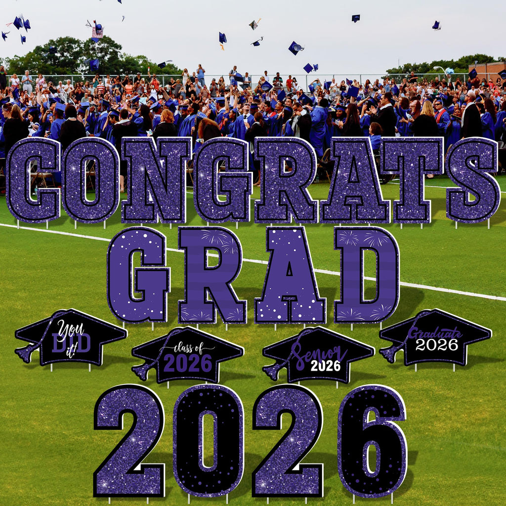 HOVACY 20 PCS Black Gold Graduation Yard Signs Class of 2026 | Black Gold 20 PCS, 40 Stakes, 11.57 x 16.14 in, Corrugated Plastic, Waterproof, Congrats Grad Sign, Graduation Sign