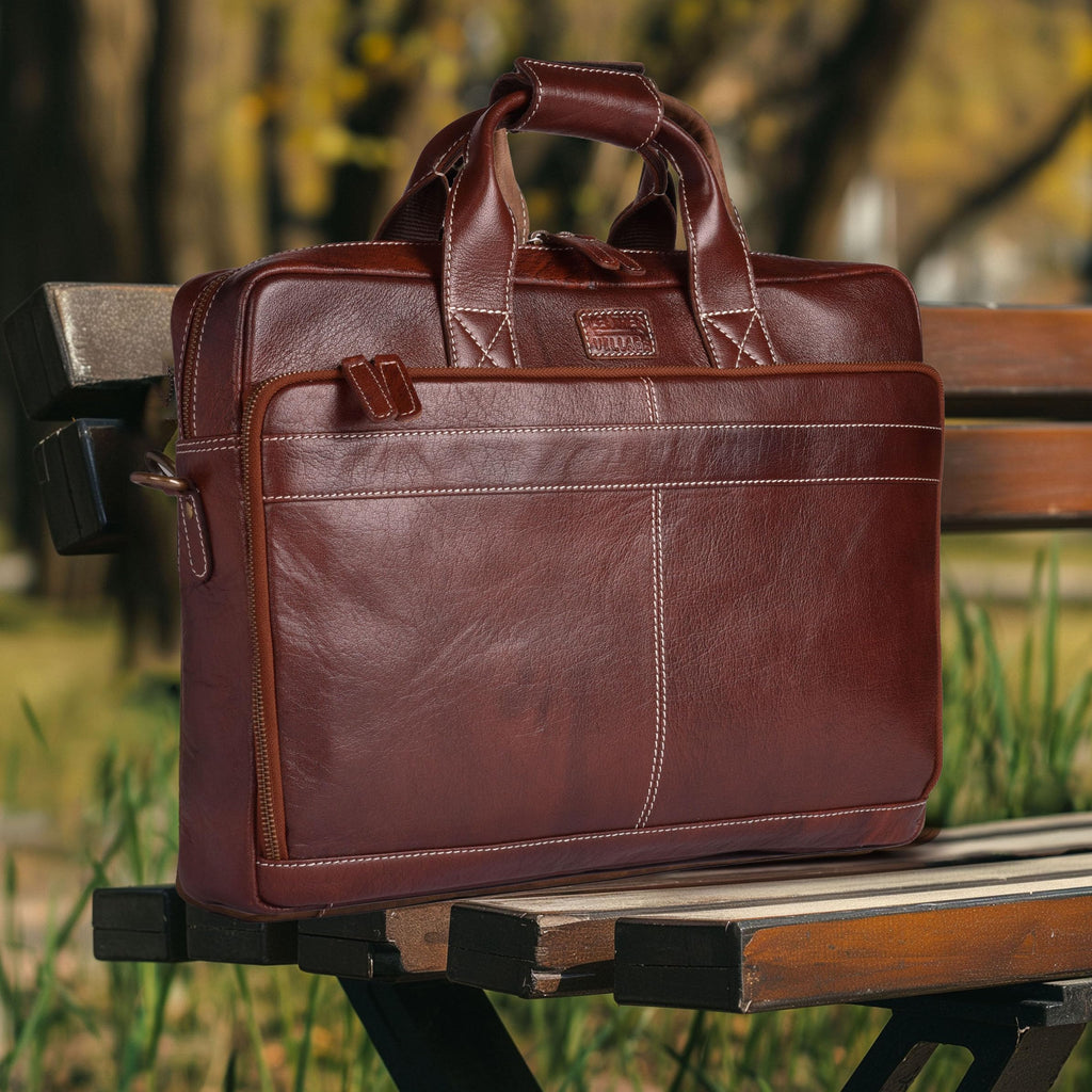 LEATHER VILLAGE 16" Leather Laptop Messenger Briefcase Bag for Men-Leather Satchel for Travel and Office Shoulder Bag-Black