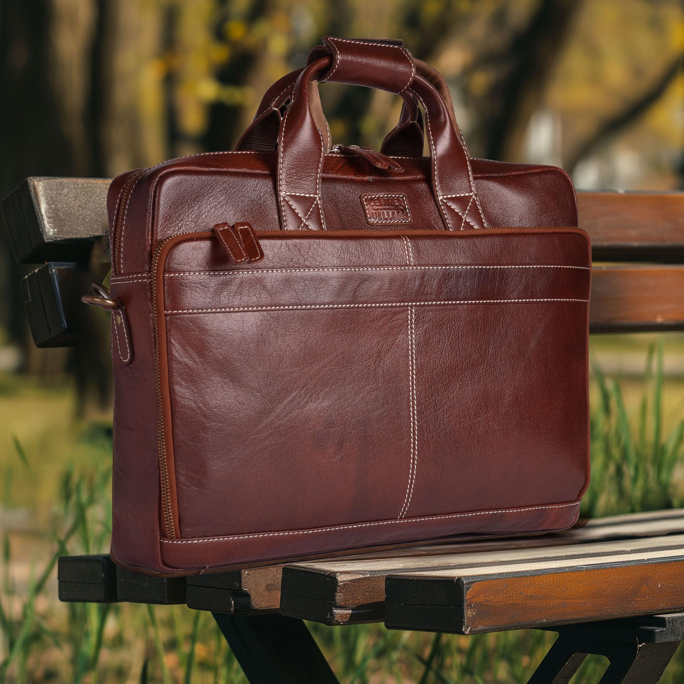 LEATHER VILLAGE 16" Leather Laptop Messenger Briefcase Bag for Men-Leather Satchel for Travel and Office Shoulder Bag-Black