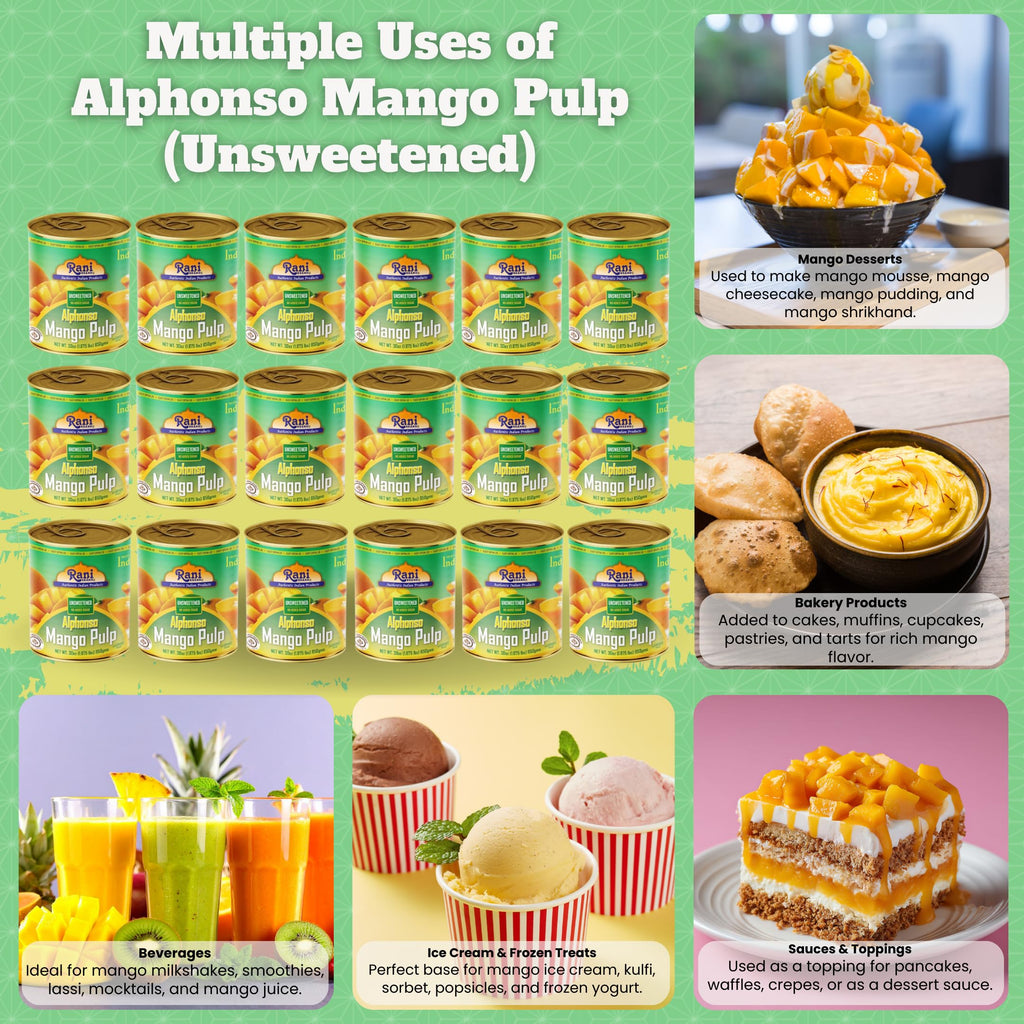 Rani Mango Pulp Puree (Makes Mango Lassi Shakes) Alphonso Sweetened 30oz (1.875lbs) 850g ~ Kosher | All Natural | NON-GMO | Vegan | No colors | Gluten Friendly | Indian Origin