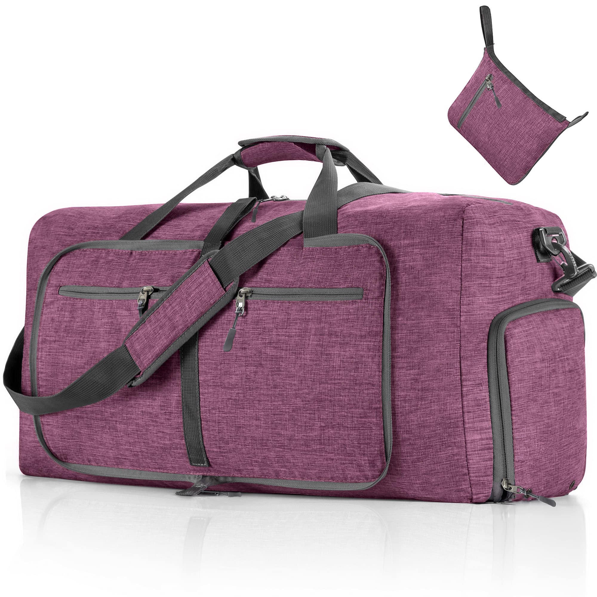 Vomgomfom 65L/85L/115L Foldable Travel Duffle Bag, Lightweight Checked Luggage with Shoe Compartment, Water-Resistant Weekender Overnight Bag for Men & Women