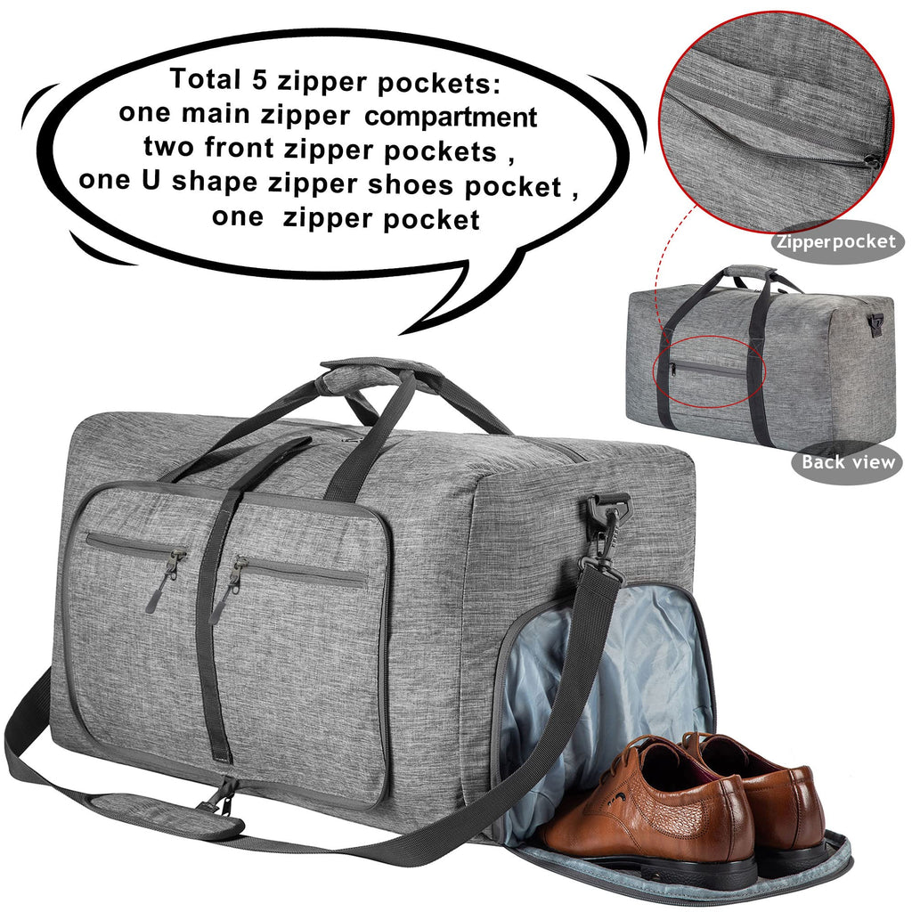 Vomgomfom 65L/85L/115L Foldable Travel Duffle Bag, Lightweight Checked Luggage with Shoe Compartment, Water-Resistant Weekender Overnight Bag for Men & Women