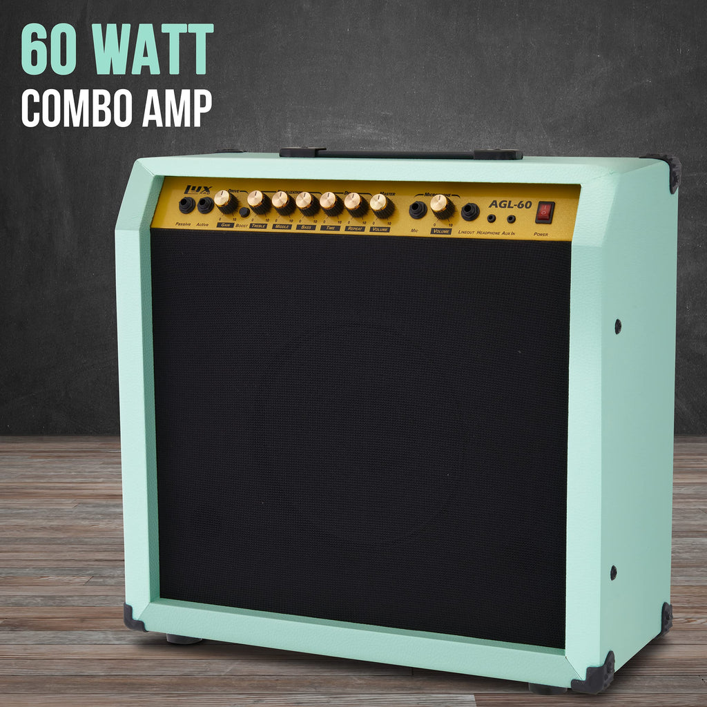 LyxPro Electric Guitar Amp 20 Watt Amplifier Built in Speaker Headphone Jack and Aux Input Includes Gain Bass Treble Volume and Grind - Black