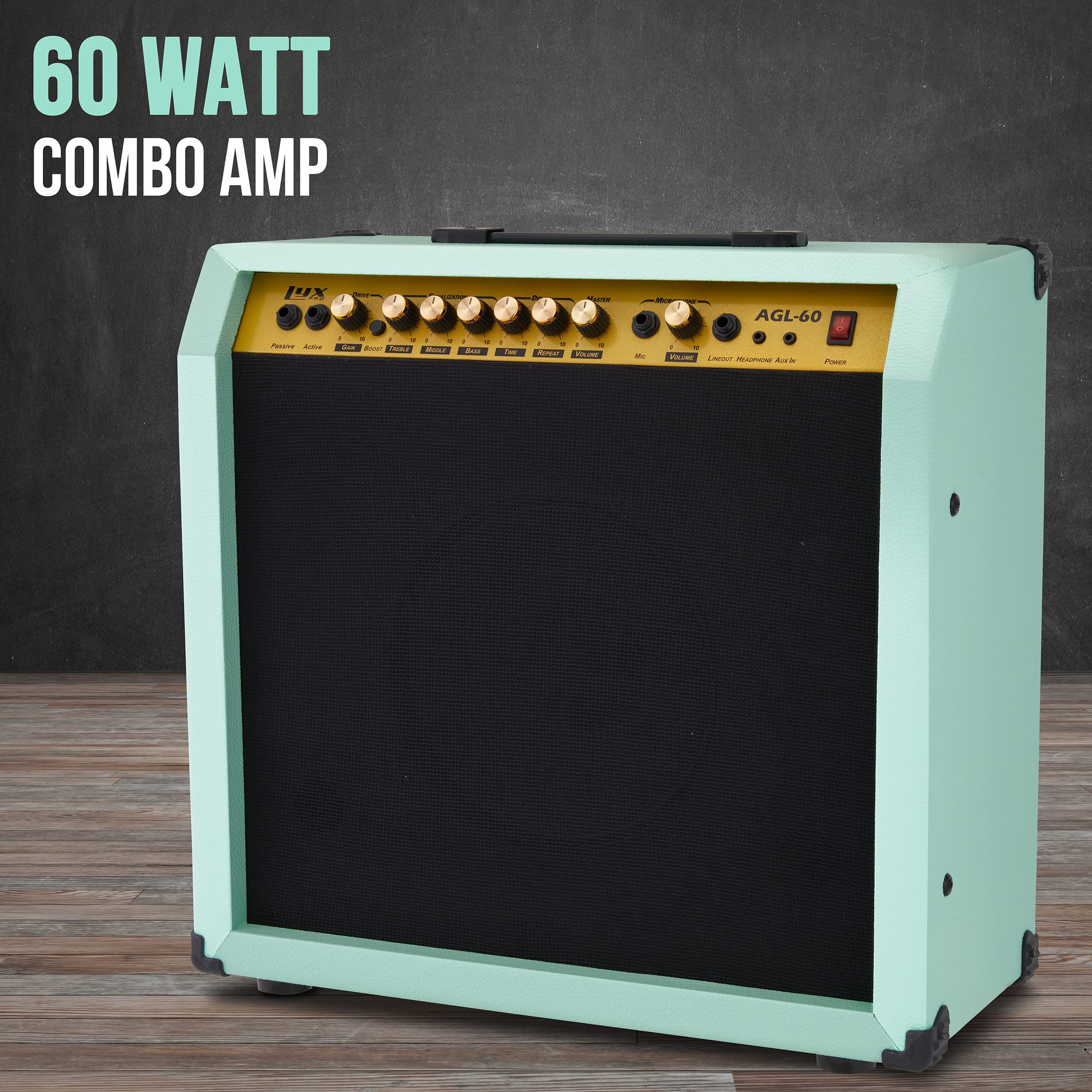 LyxPro Electric Guitar Amp 20 Watt Amplifier Built in Speaker Headphone Jack and Aux Input Includes Gain Bass Treble Volume and Grind - Black