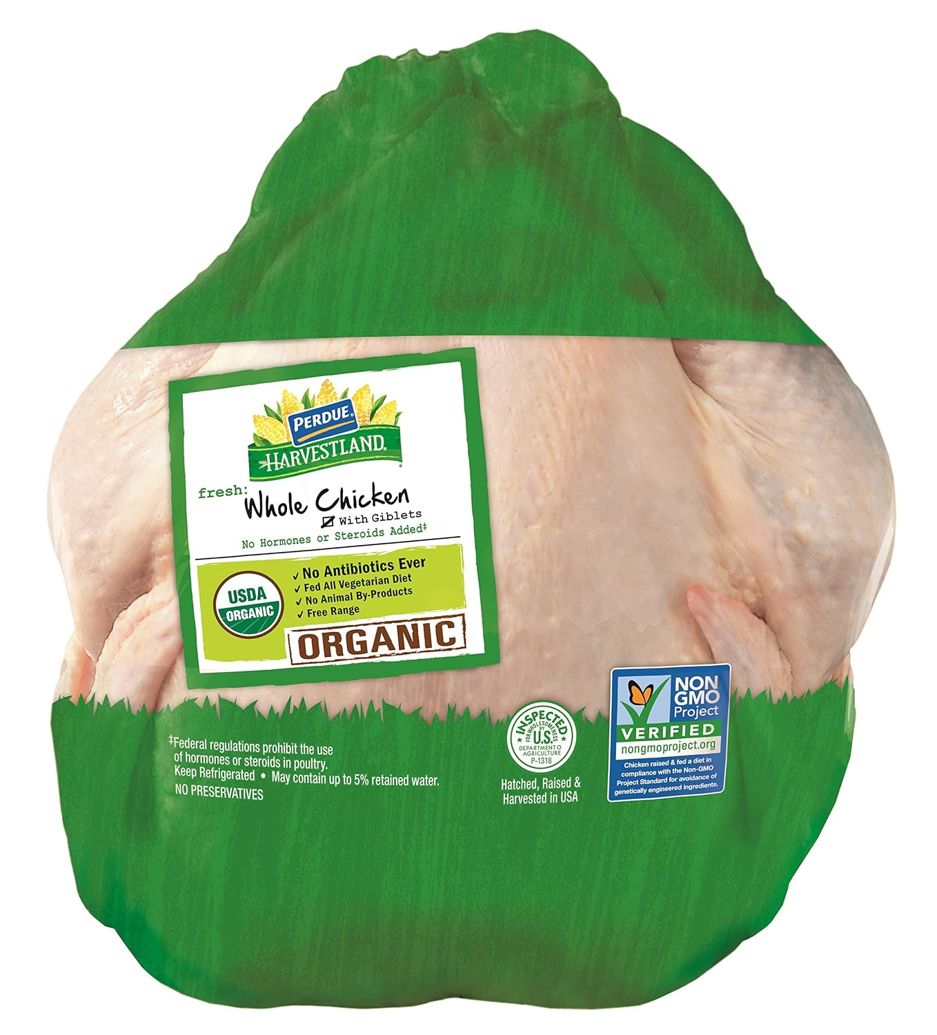 Perdue Harvestland, Organic Whole Chicken, with Giblets, Free Range, 5 lb