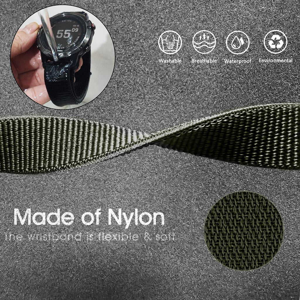 Abanen Hook and Loop Quick Dry Watch Band for Fenix 8 47mm/ epix Pro 47mm / Fenix 7/6/5, 22mm Woven Nylon Ultralight Sport Wristband Strap for Garmin Instinct 2, Instinct 3 45mm
