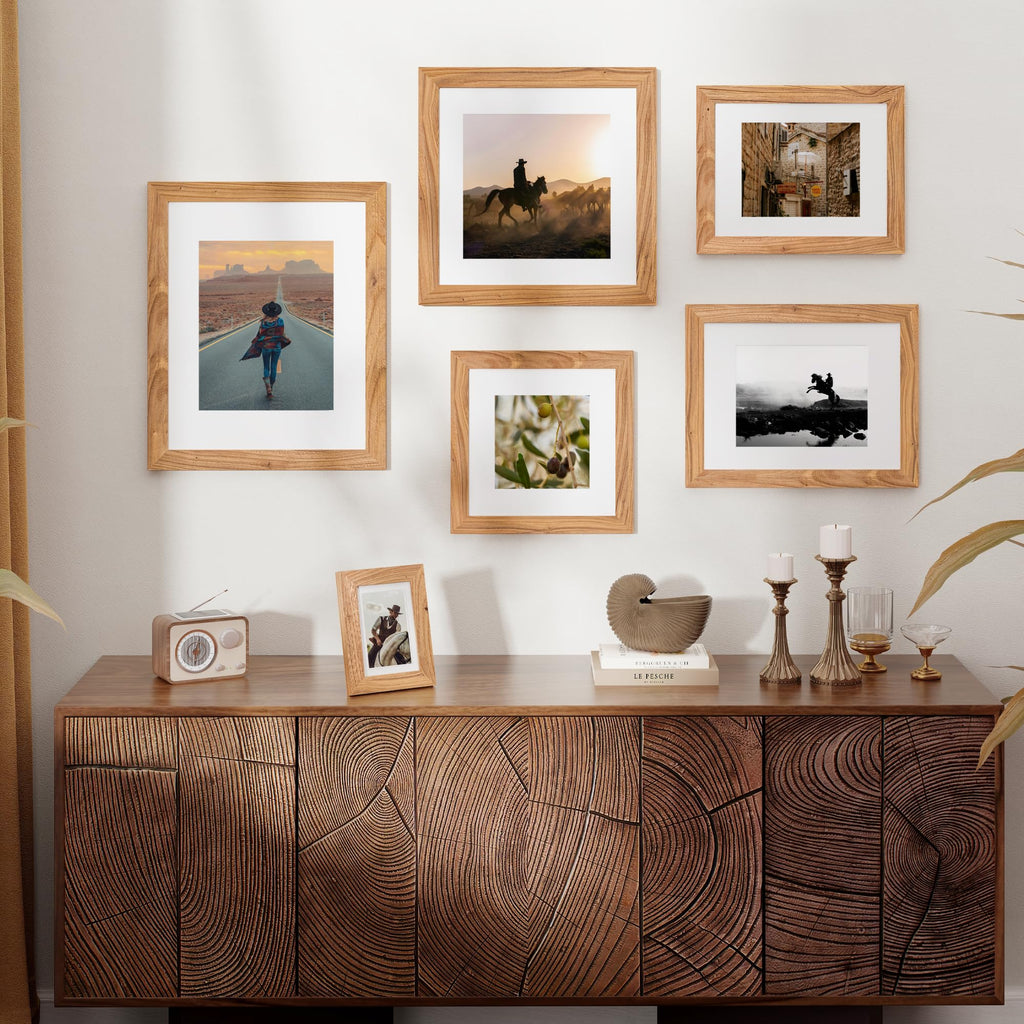 Fun Memories 5x7 Picture Frame with Mat for 4x6 Photo, Solid Elm Wood & Tempered Glass, Rustic Wall & Tabletop Display Frame, Grey, 1 Pack