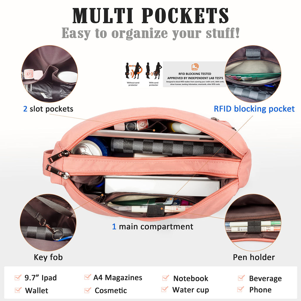 VOLGANIK ROCK RFID Purses for Women Fabric Nylon Multi Pocket Crossbody Bag Ladies Travel Handbag
