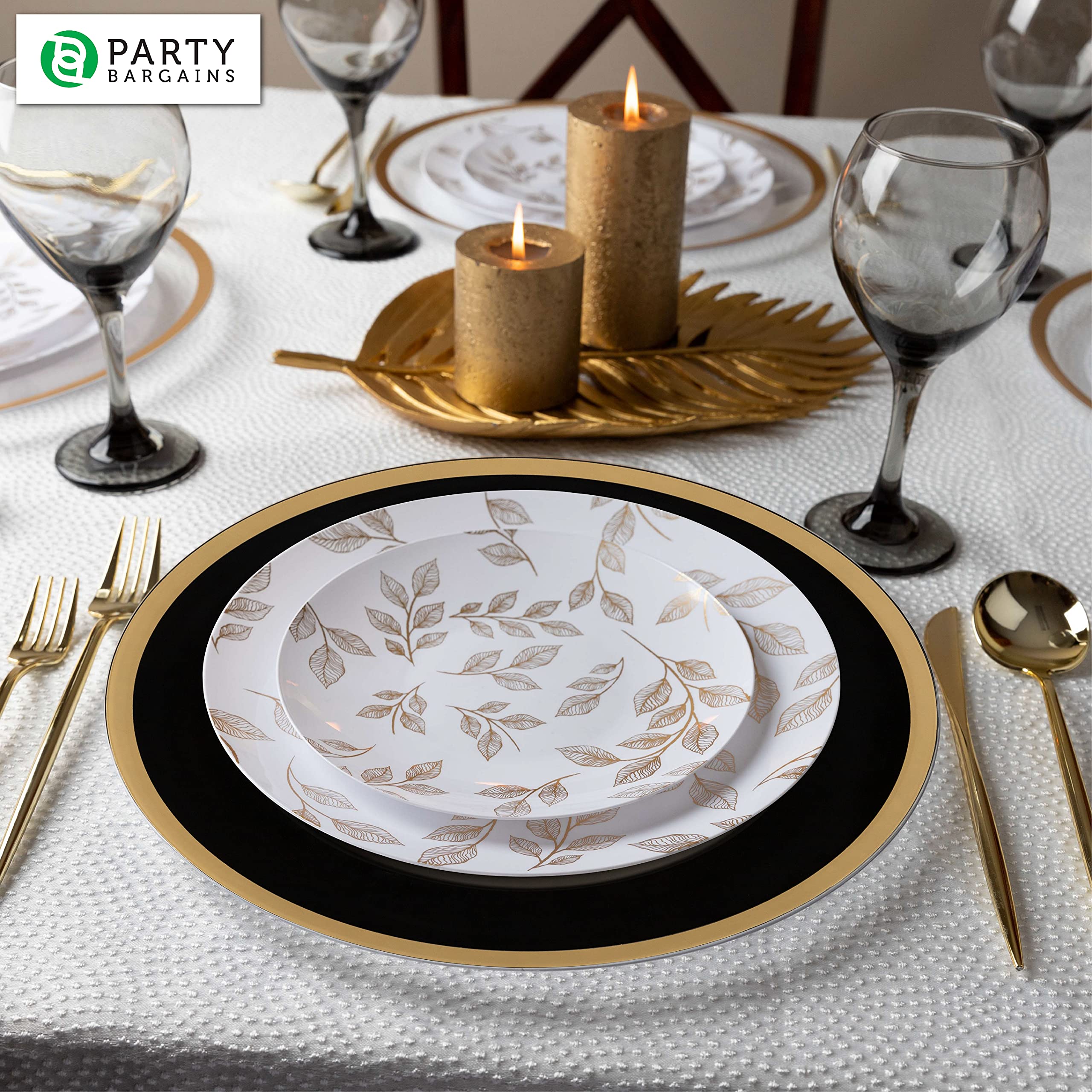 PARTY BARGAINS 13-Inch Charger Plates - 96 Pack, Clear Gold Rim, Heavy-Duty Disposable Chargers for Elegant Dining - Ideal for Weddings and Formal Events