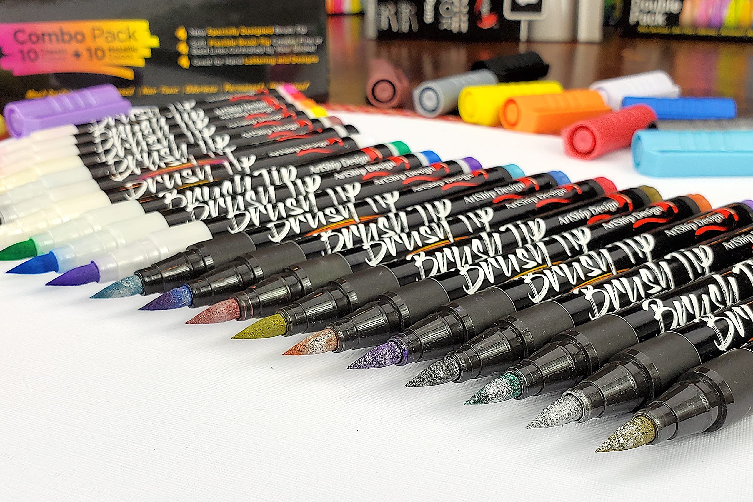 ArtShip Design 10 Black Acrylic Paint Pens, Double Pack of Both Extra Fine and Medium Tip Paint Markers, for Rock Painting, Mug, Ceramic, Glass, and Fabric Painting, Water Based Non-Toxic and No Odor
