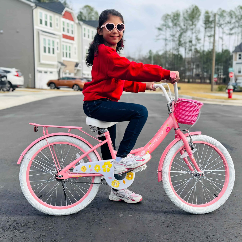 Glerc Maggie Girls Bike, 12-20 Inch Kids Bike for 2-13 Years Old Children, Princess Style Kids Bicycle with Doll-Seat & Basket & Training Wheels, Multiple Colors
