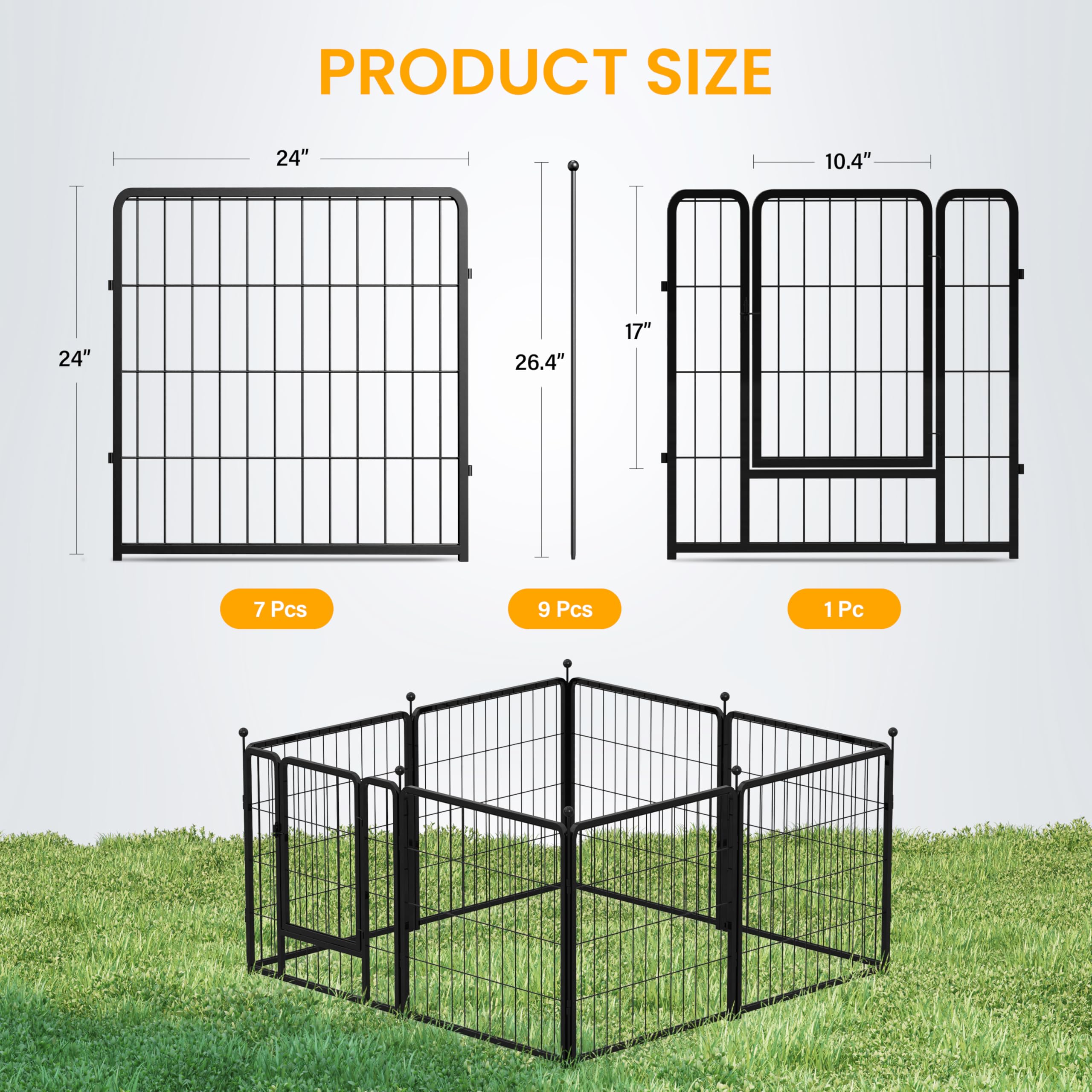 Dog Playpen 24 Inch 8 Panels, Ideal Dog Fence for Puppy/Small Dogs Indoor & Outdoor Bliss, Perfect Dog Pen for Camping, Yard, RV, Garden Fence, Black