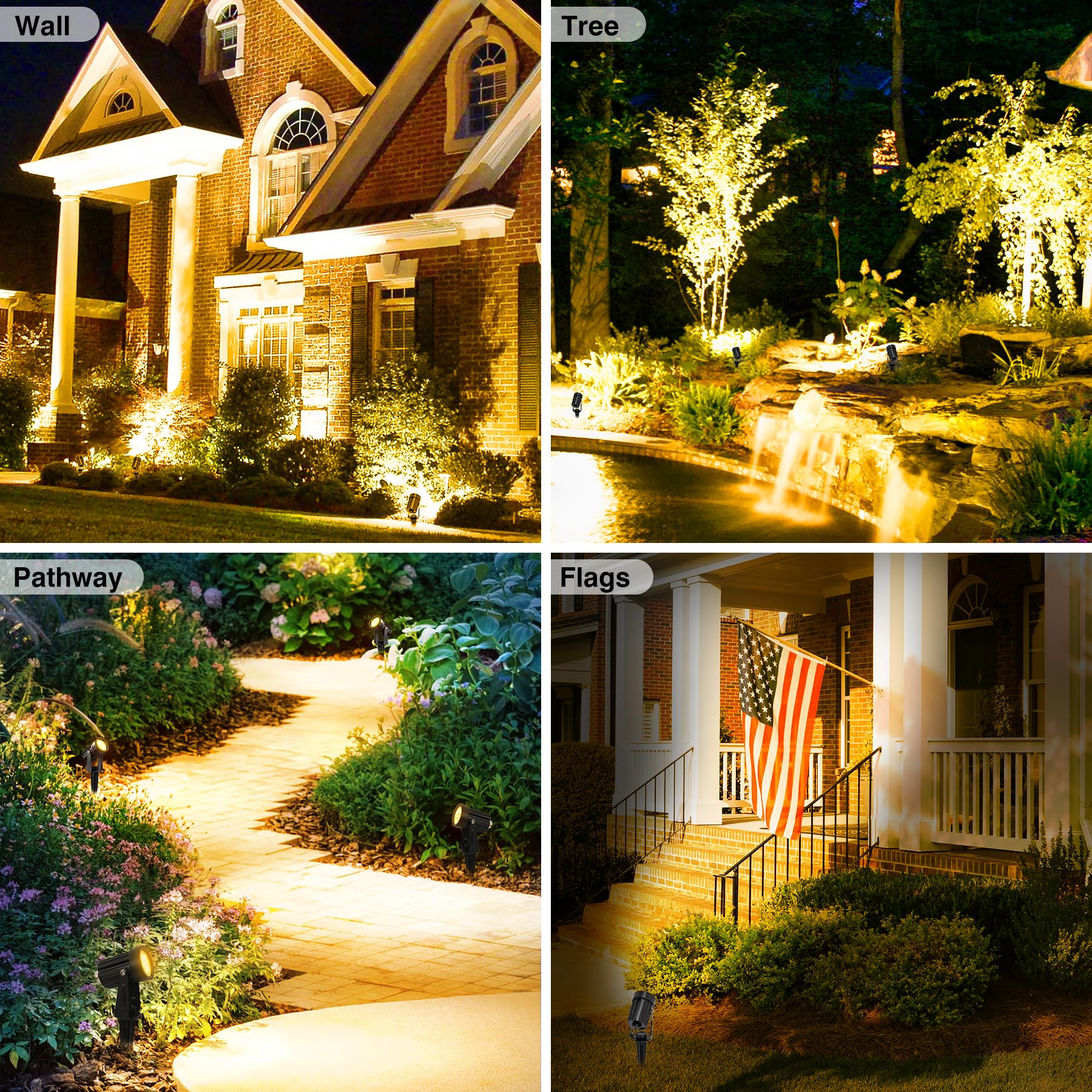 Solar Spot Lights Outdoor, Solar Landscape Spotlights IP65 Waterproof 9.8ft Cable,Auto On/Off Outdoor Wall Lights for Garden Yard Driveway Porch Walkway Pool (3000K Warm White)