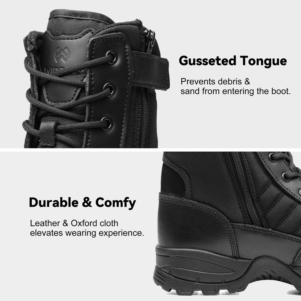 Men's Tactical Boots 8 Inch Side Zipper Military Combat Boots Leather Duty Work Boots for Men Police Motorcycle