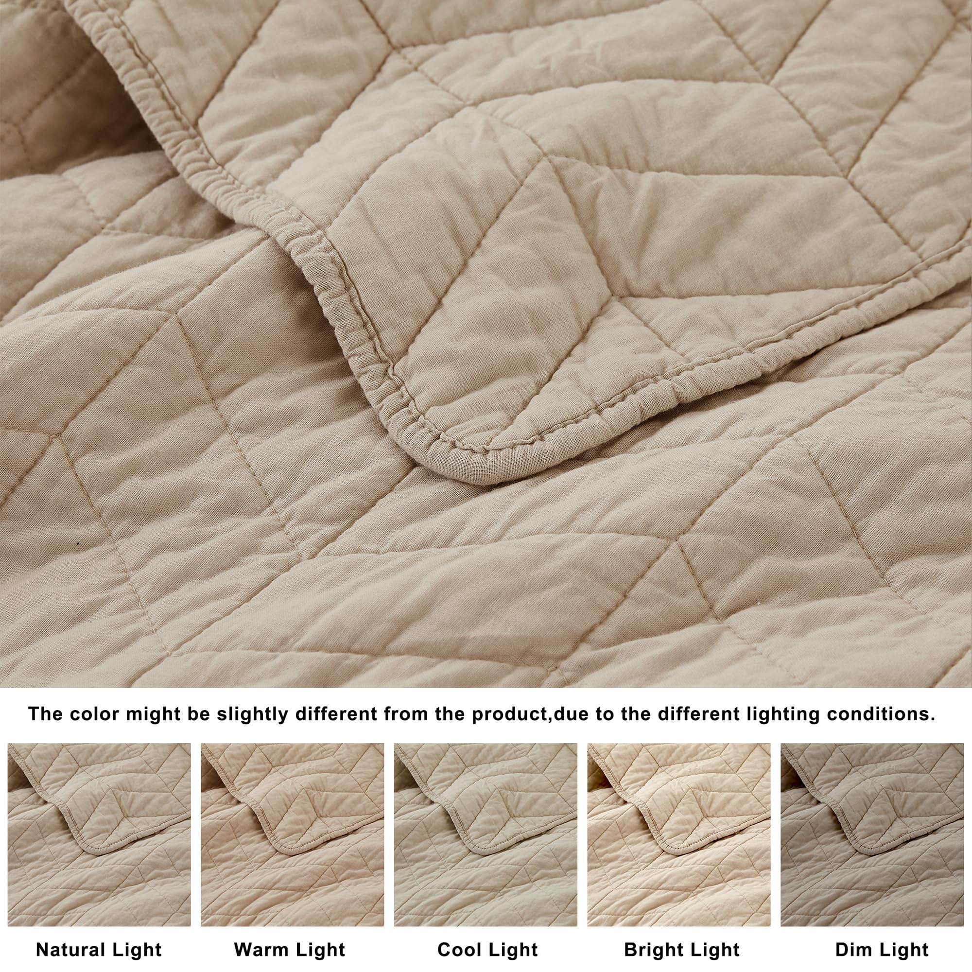 palassio Beige Cotton Quilt Twin Size Bedding Sets with Pillow Sham, White Lightweight Soft Bedspread Coverlet, Tan Cream Quilted Comforter Bed Cover for All Season, 2 Pieces, 68x86 inches