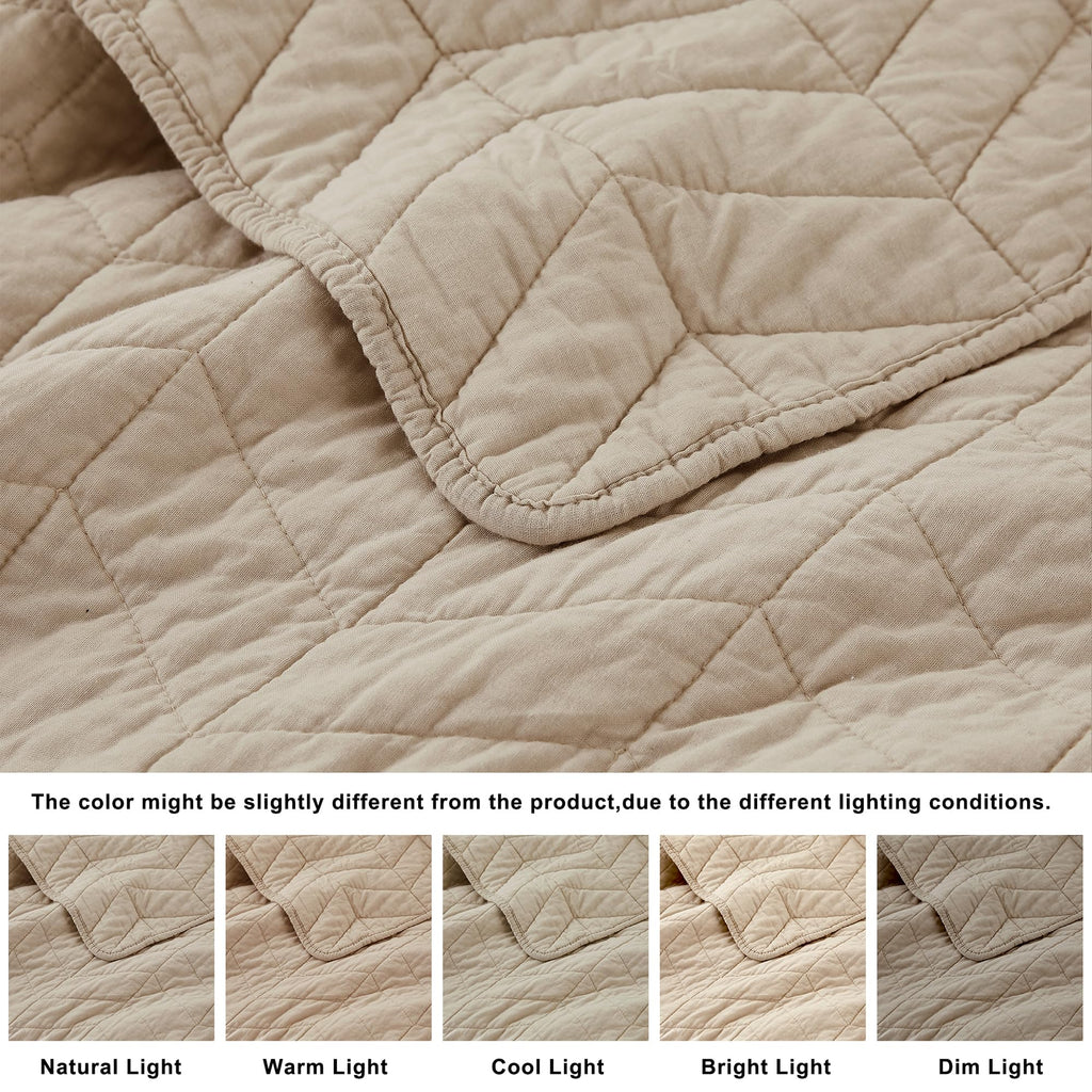 palassio Beige Cotton Quilt Twin Size Bedding Sets with Pillow Sham, White Lightweight Soft Bedspread Coverlet, Tan Cream Quilted Comforter Bed Cover for All Season, 2 Pieces, 68x86 inches